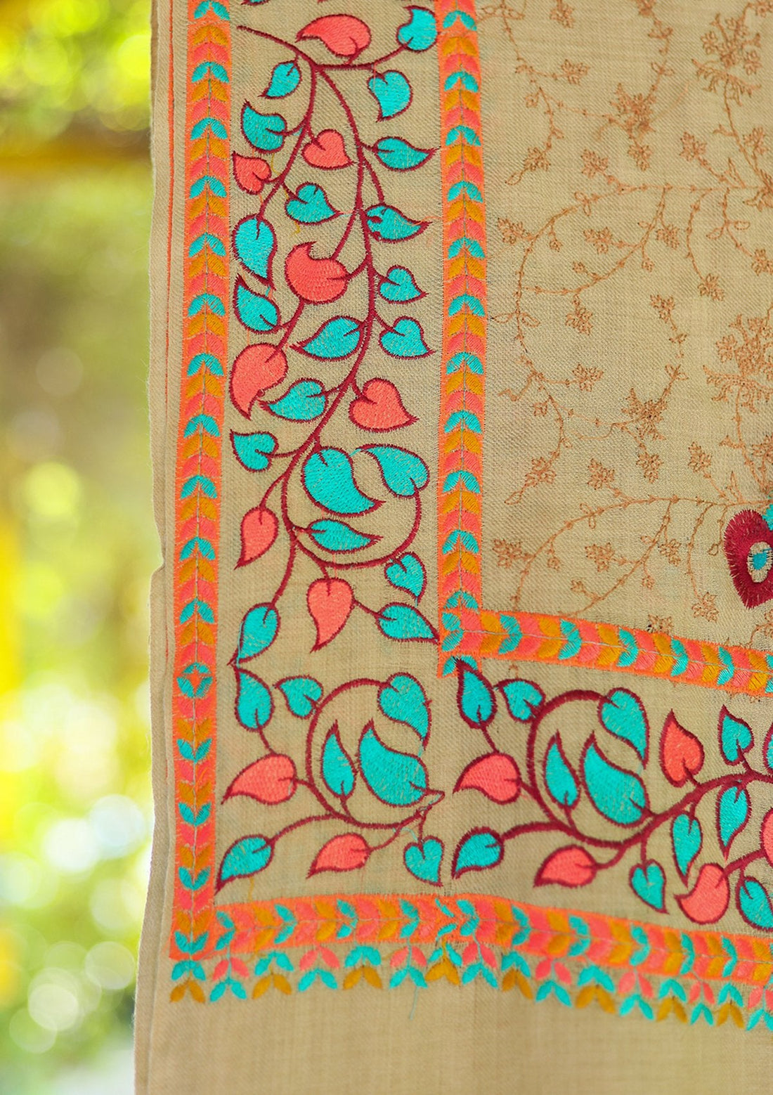Wool Embroidered Shawl D - 13 - S Fawn