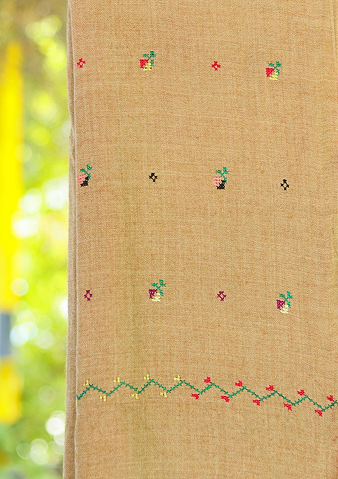 Wool Needle Work Shawl D - 58 - B Brown