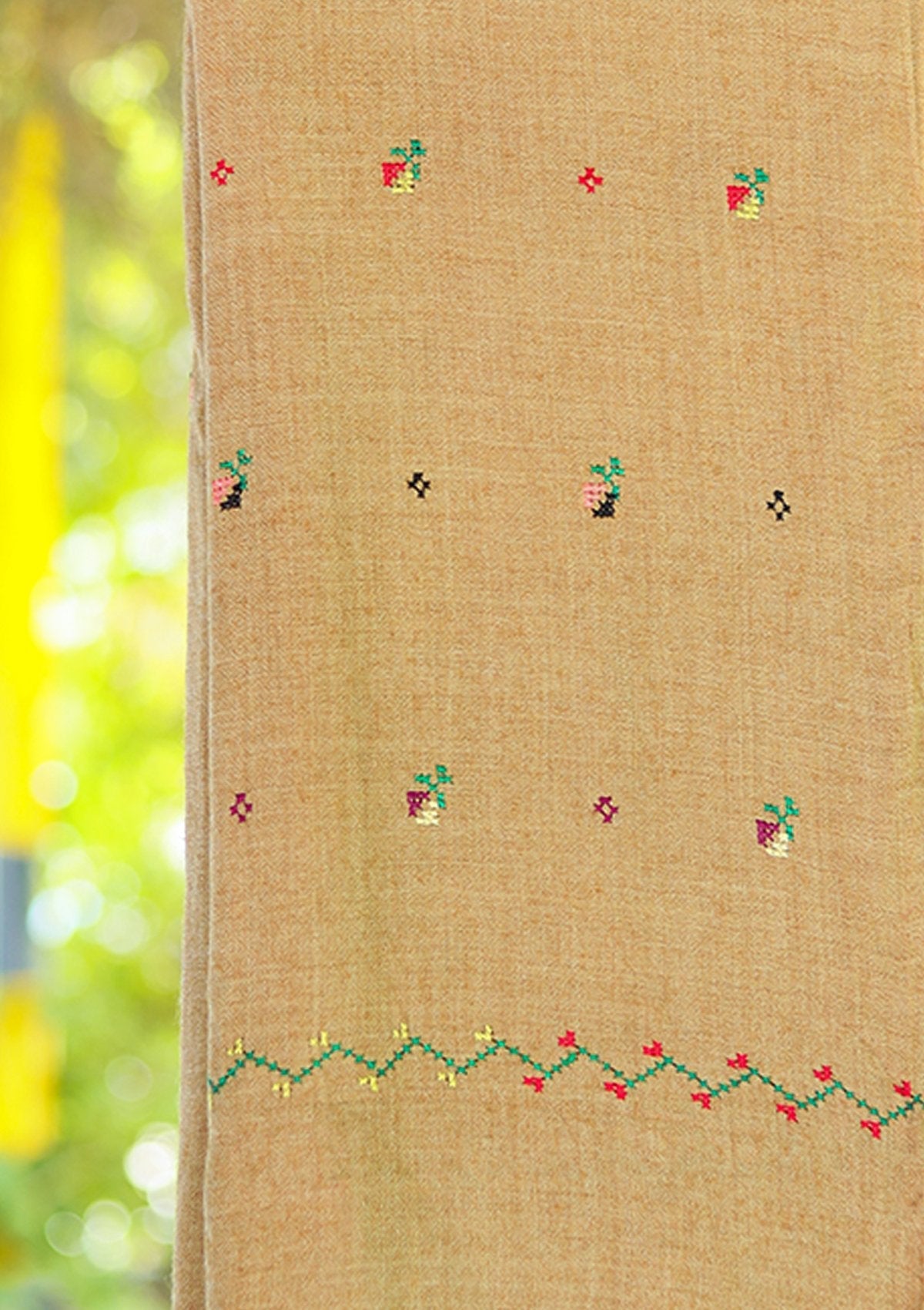 Wool Needle Work Shawl D - 58 - B Brown
