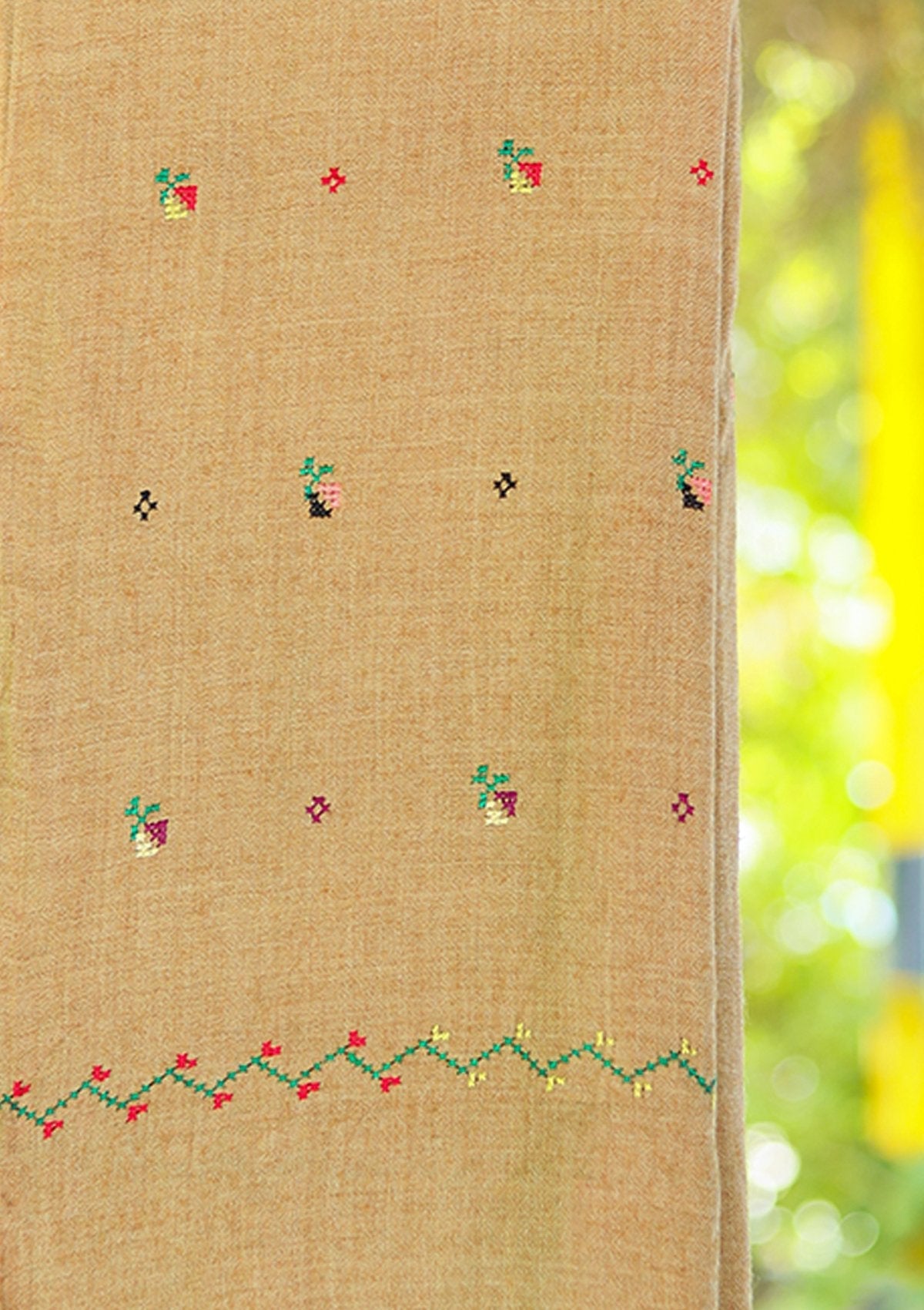 Wool Needle Work Shawl D - 58 - B Brown