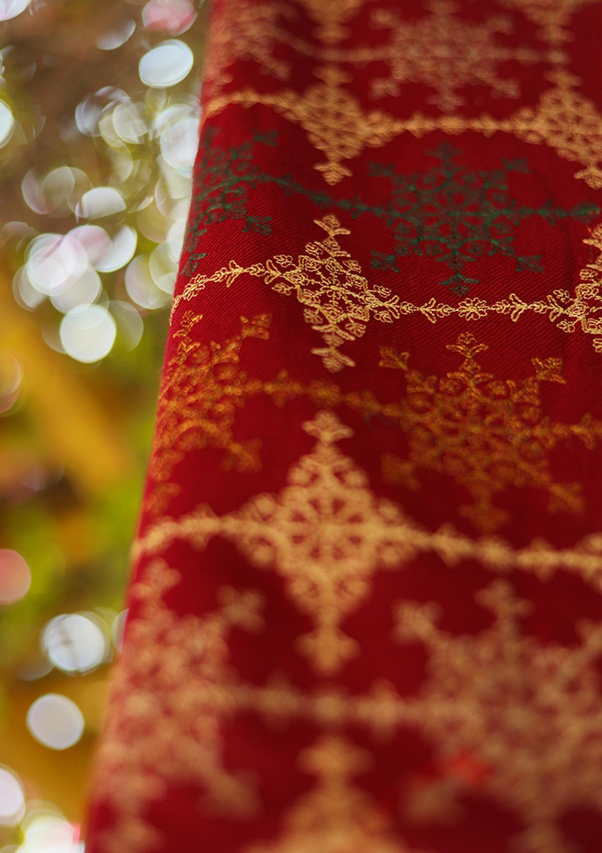 Wool Embroidered Shawl D - 19 - MAROON