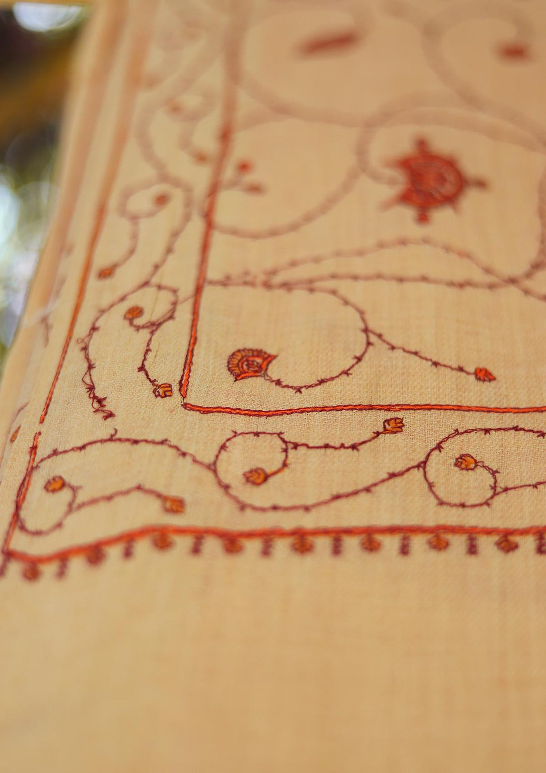 Wool Embroidered Shawl D - 25 - BEAIGE