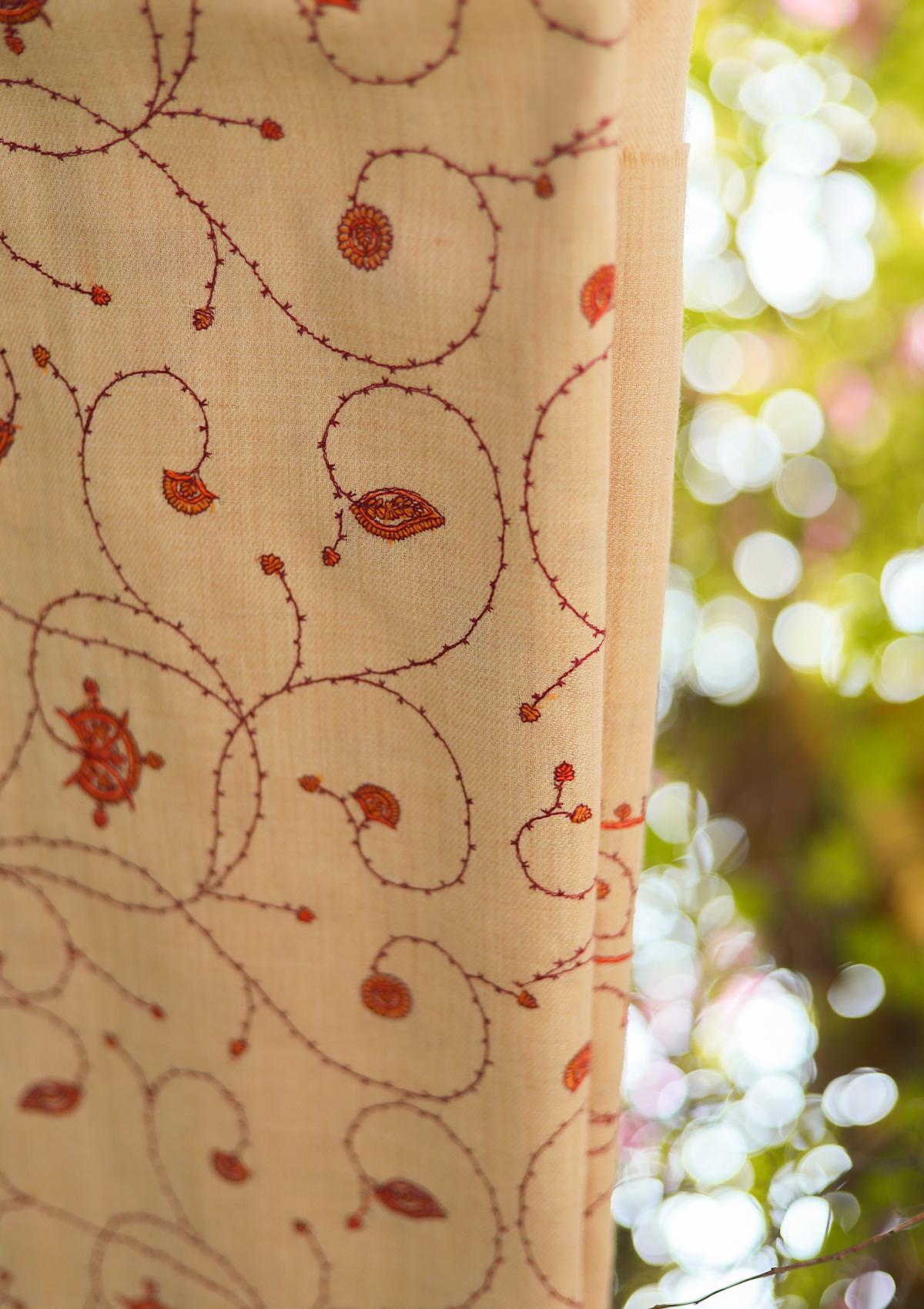 Wool Embroidered Shawl D - 25 - BEAIGE