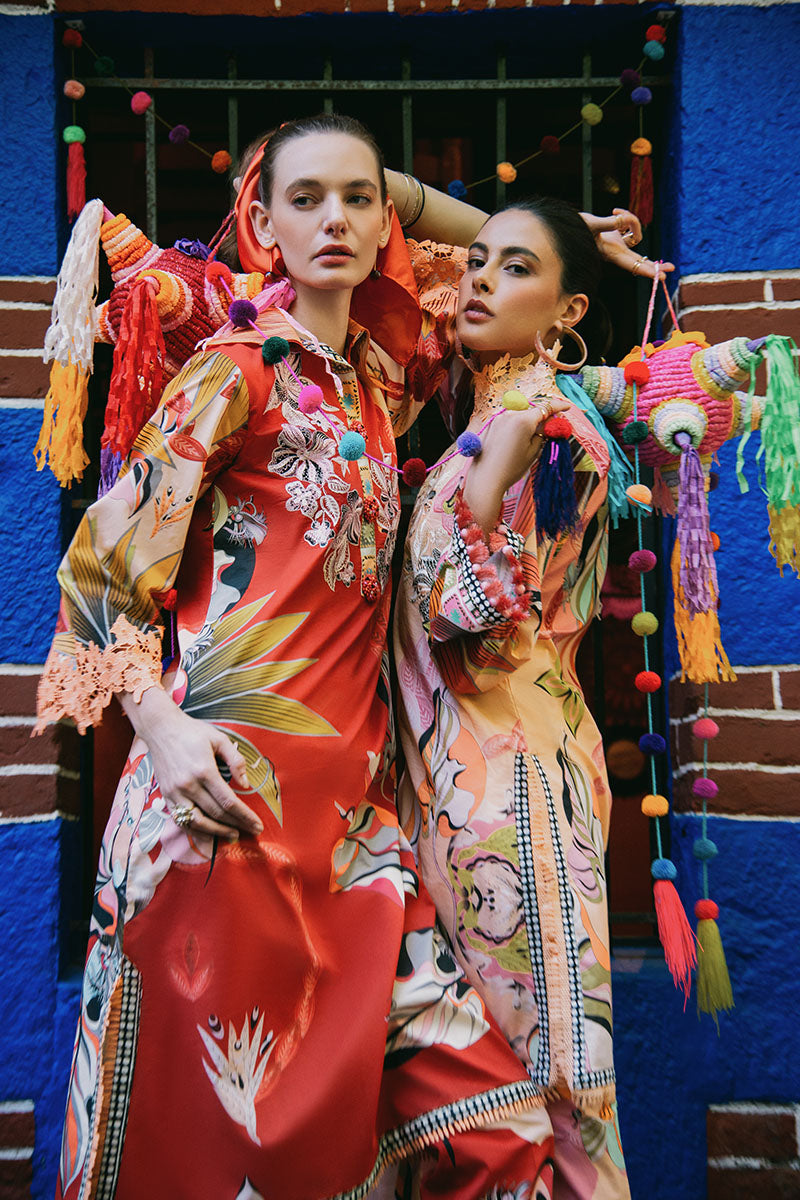 Mushq | La Dolce Hemline Prints 25 | Peach Poppies - Official Mushq stockist in UK - Sakeena London