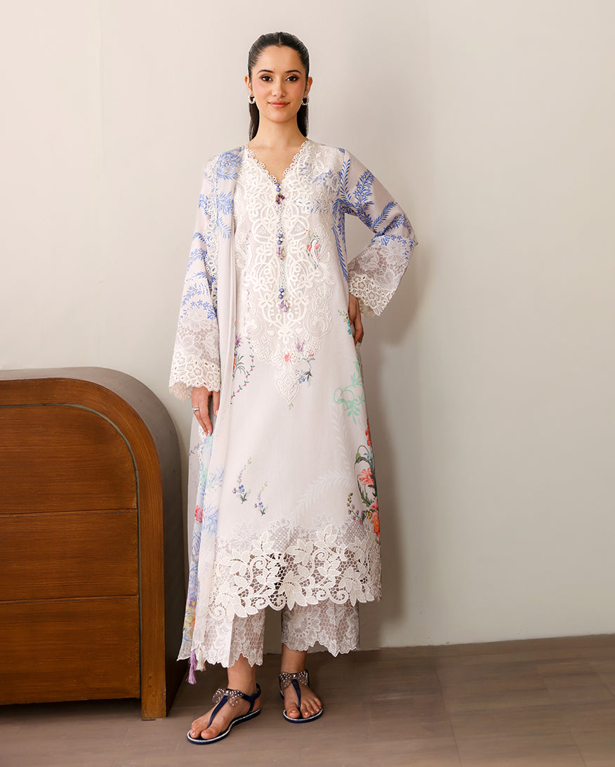 Roheenaz | Sunlit Tales Printed Embroidered Edit | Ivory Gleam