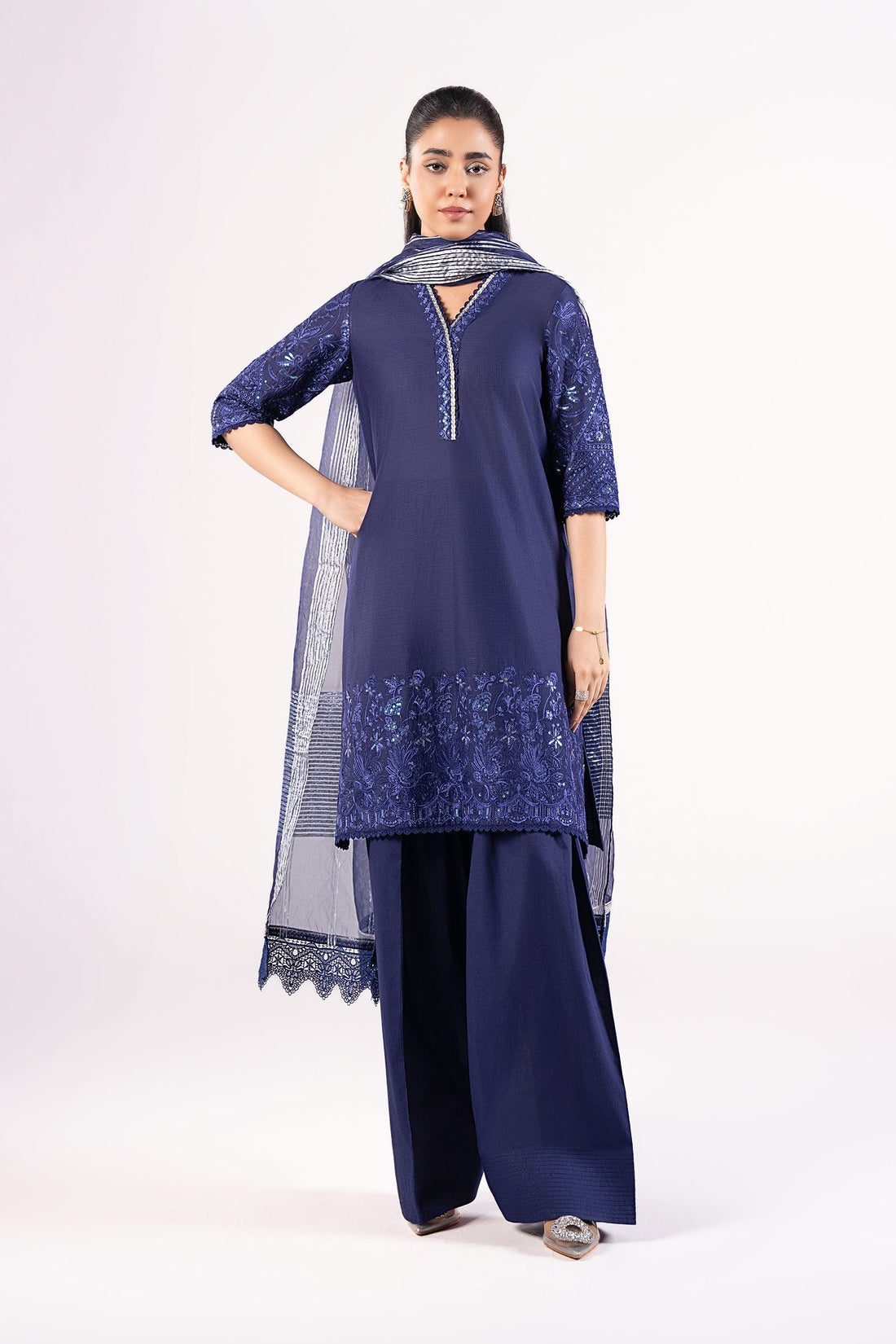 Maria B | Basics RTW | 3 Pc Embroidered Dobby Suit | MB-CS25-137 - Official Maria B stockist in UK - Sakeena London