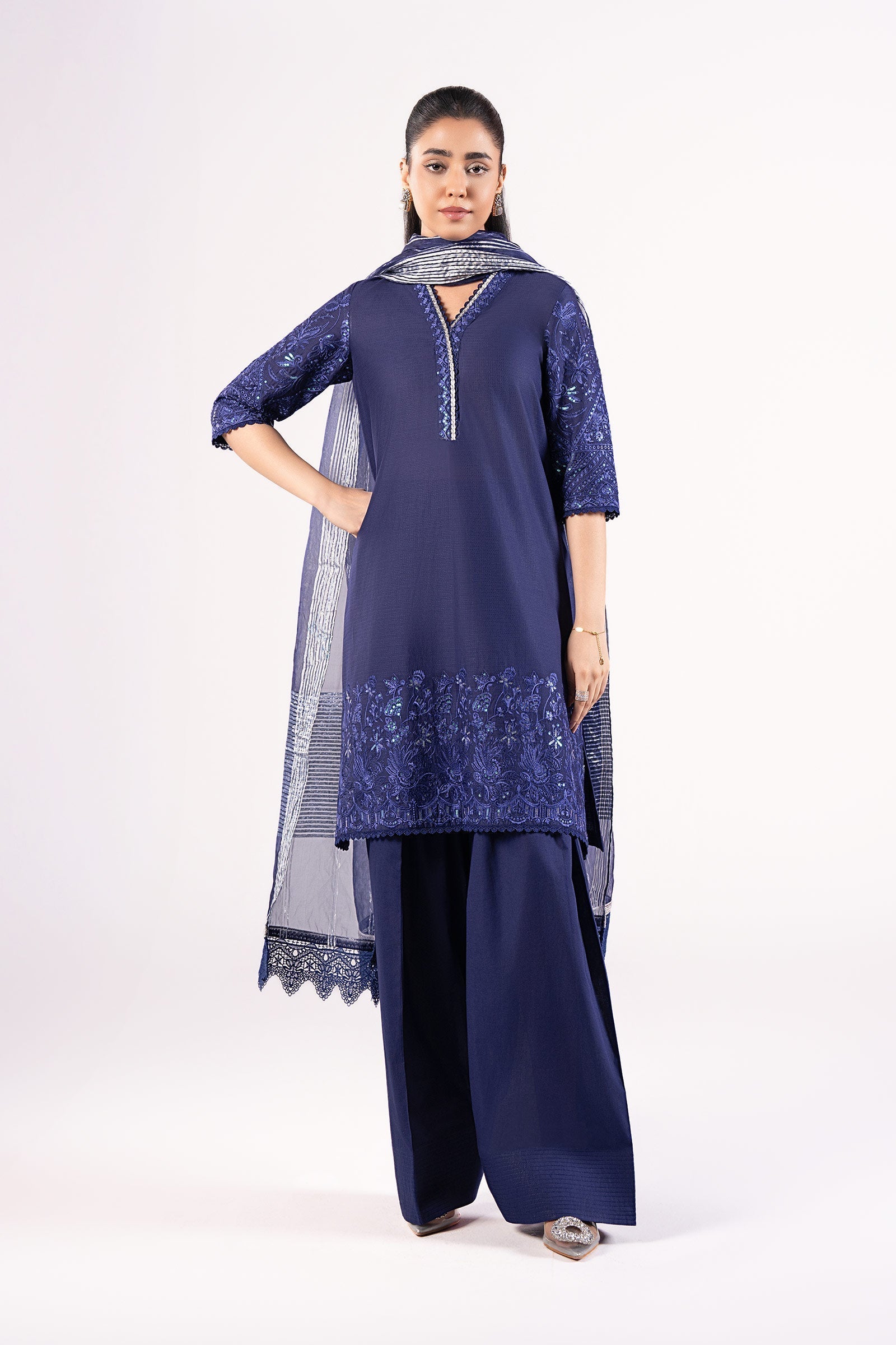 Maria B | Basics RTW | 3 Pc Embroidered Dobby Suit | MB-CS25-137 - Official Maria B stockist in UK - Sakeena London