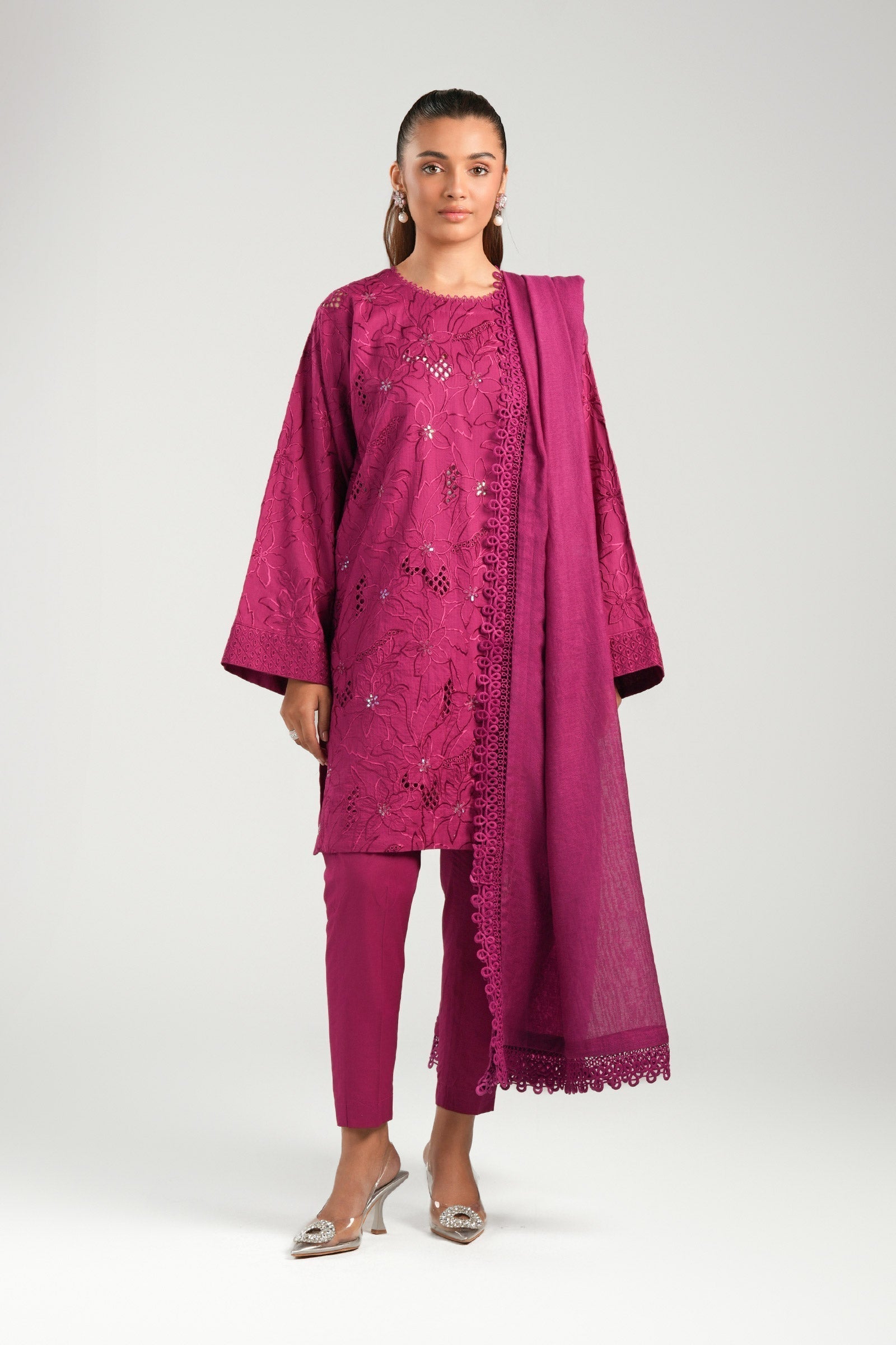 Maria B | Basics RTW | 3 Pc Embroidered Dobby Suit | MB-CS25-138 - Official Maria B stockist in UK - Sakeena London