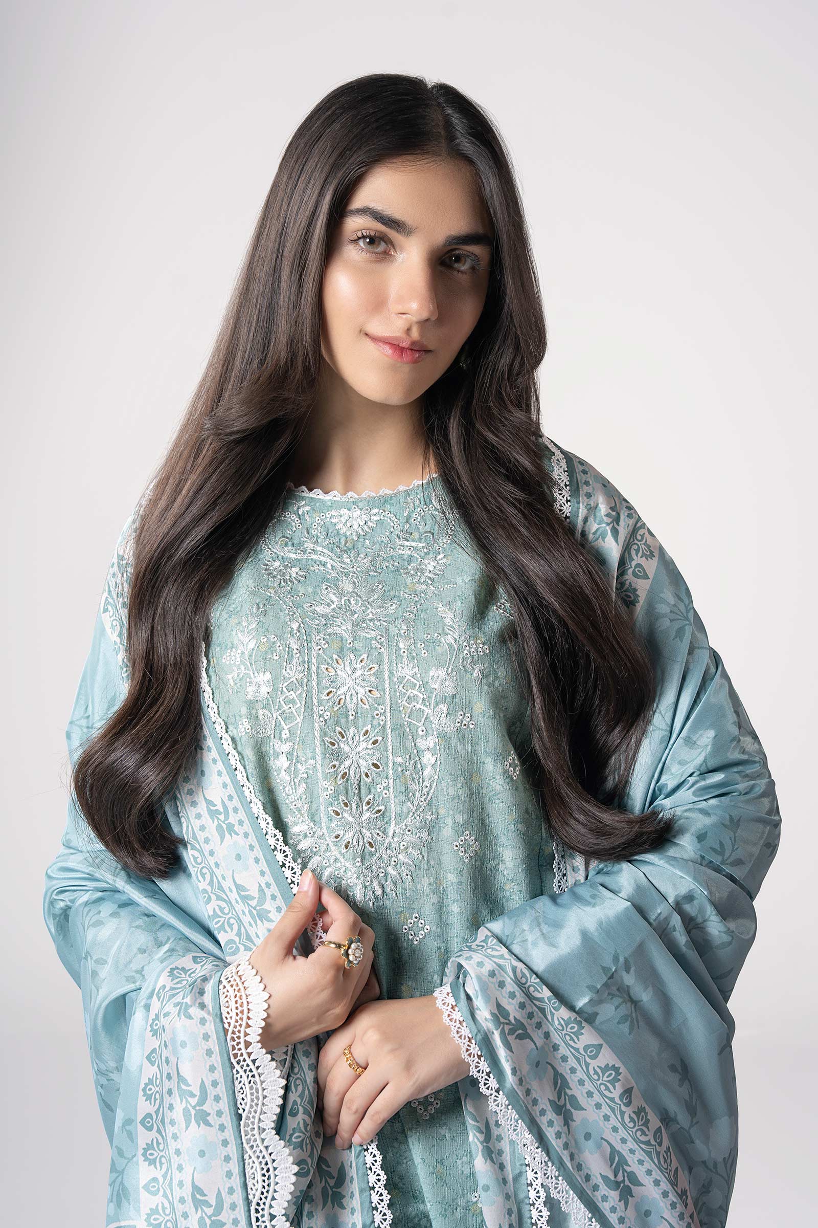 Maria B | Basics RTW | 3 Pc Embroidered Mesh Lurex Dots Suit | MB-CS25-142 - Official Maria B stockist in UK - Sakeena London