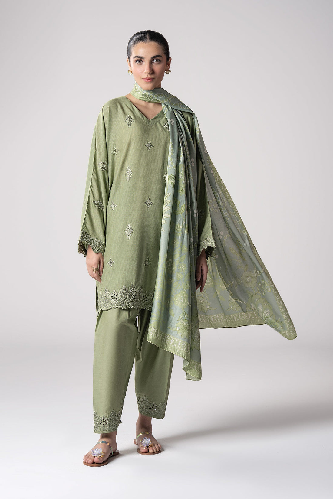 Maria B | Basics RTW | 3 Pc Embroidered Lurex Stripe Suit | MB-CS25-143 - Official Maria B stockist in UK - Sakeena London