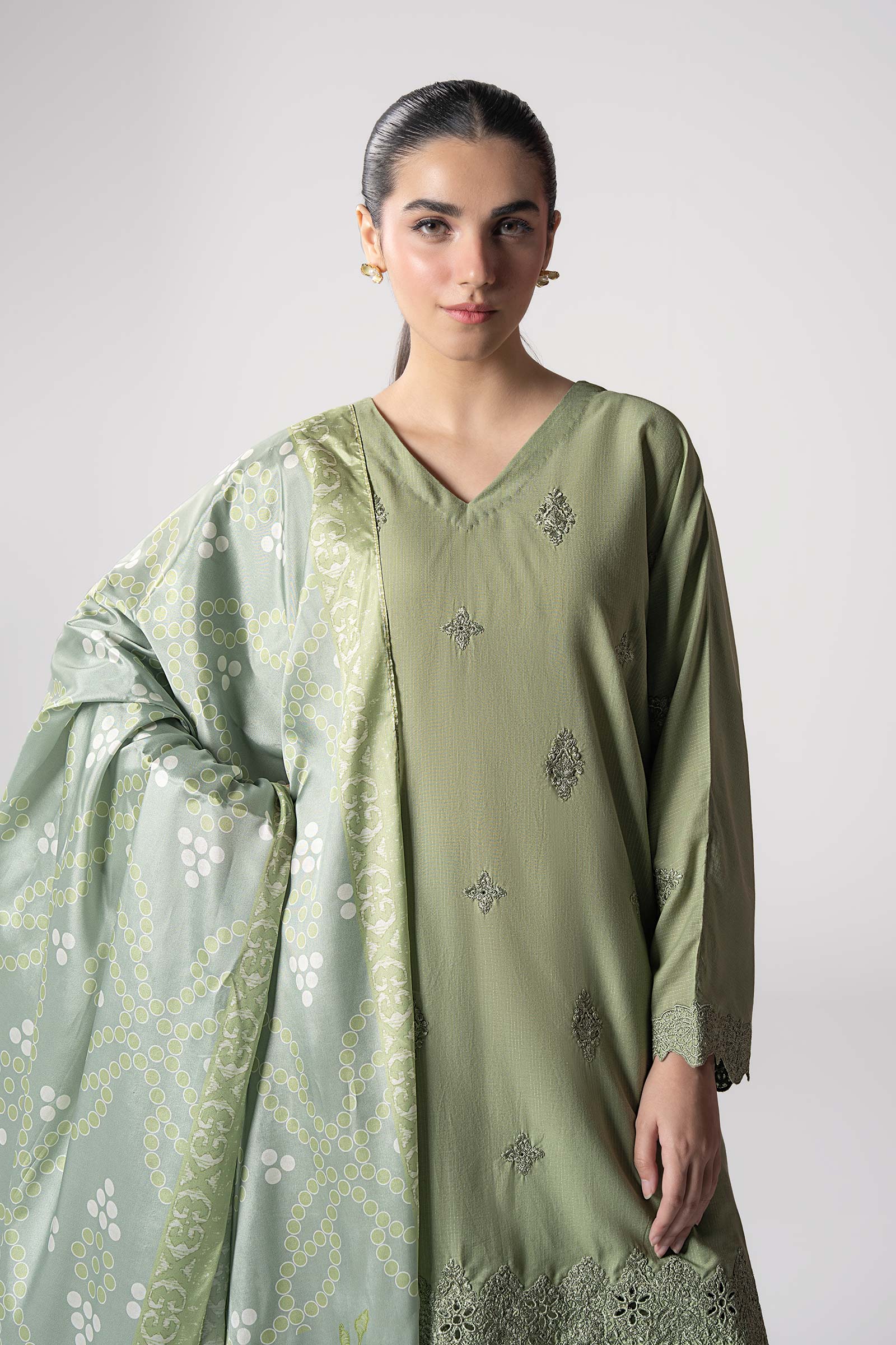 Maria B | Basics RTW | 3 Pc Embroidered Lurex Stripe Suit | MB-CS25-143 - Official Maria B stockist in UK - Sakeena London
