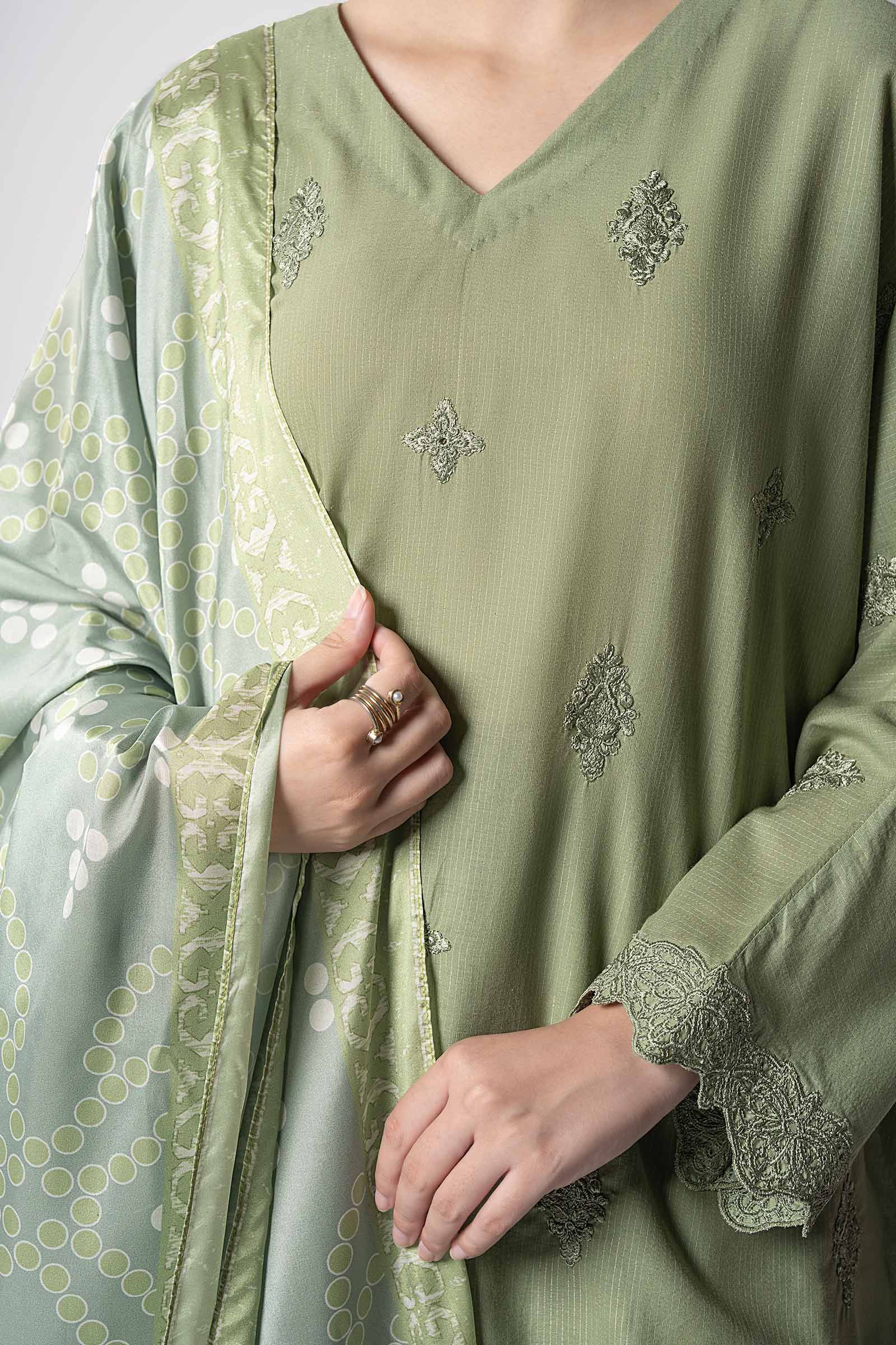 Maria B | Basics RTW | 3 Pc Embroidered Lurex Stripe Suit | MB-CS25-143 - Official Maria B stockist in UK - Sakeena London