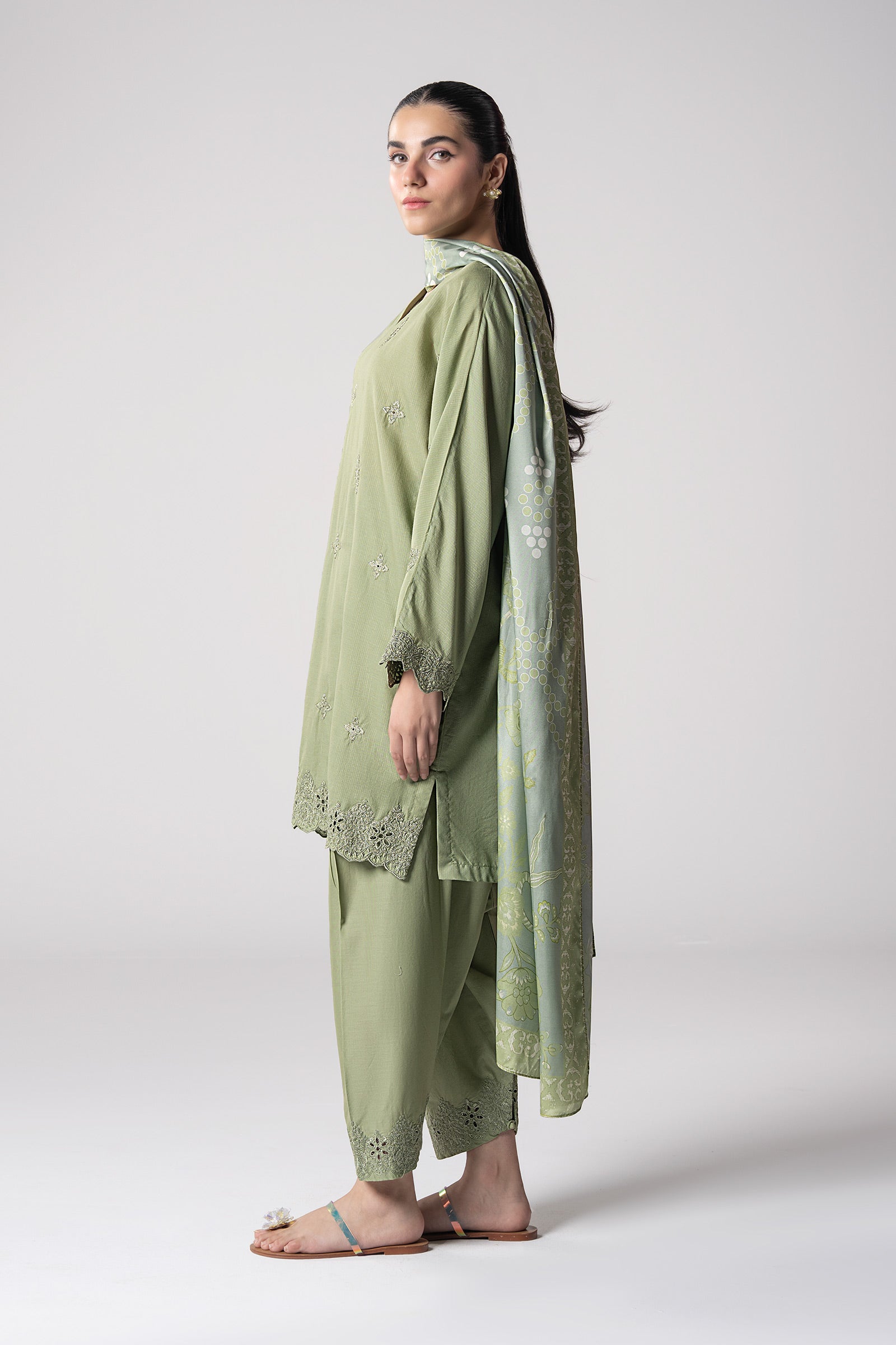 Maria B | Basics RTW | 3 Pc Embroidered Lurex Stripe Suit | MB-CS25-143 - Official Maria B stockist in UK - Sakeena London
