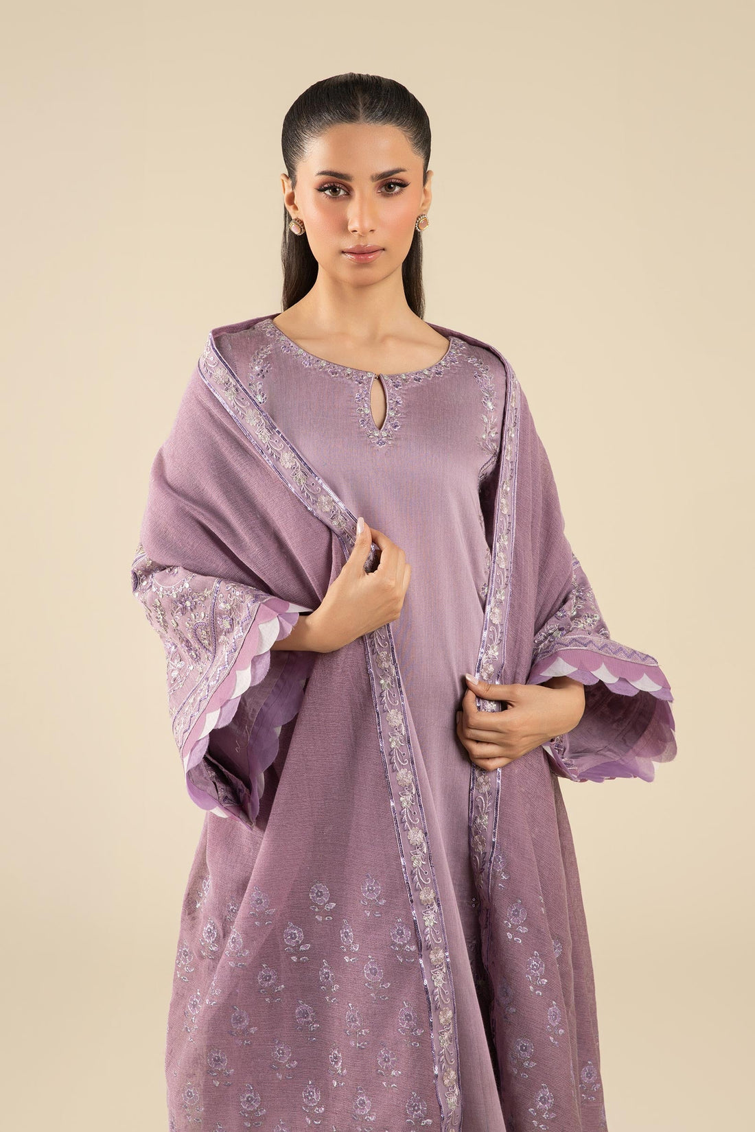 Maria B | Basics RTW | 3 Pc Embroidered Two Tone Silk Suit | MB-FS25-17 - Official Maria B stockist in UK - Sakeena London