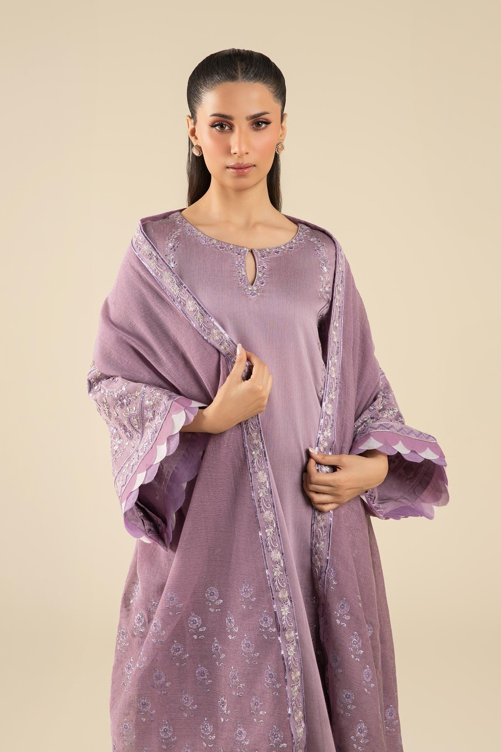 Maria B | Basics RTW | 3 Pc Embroidered Two Tone Silk Suit | MB-FS25-17 - Official Maria B stockist in UK - Sakeena London