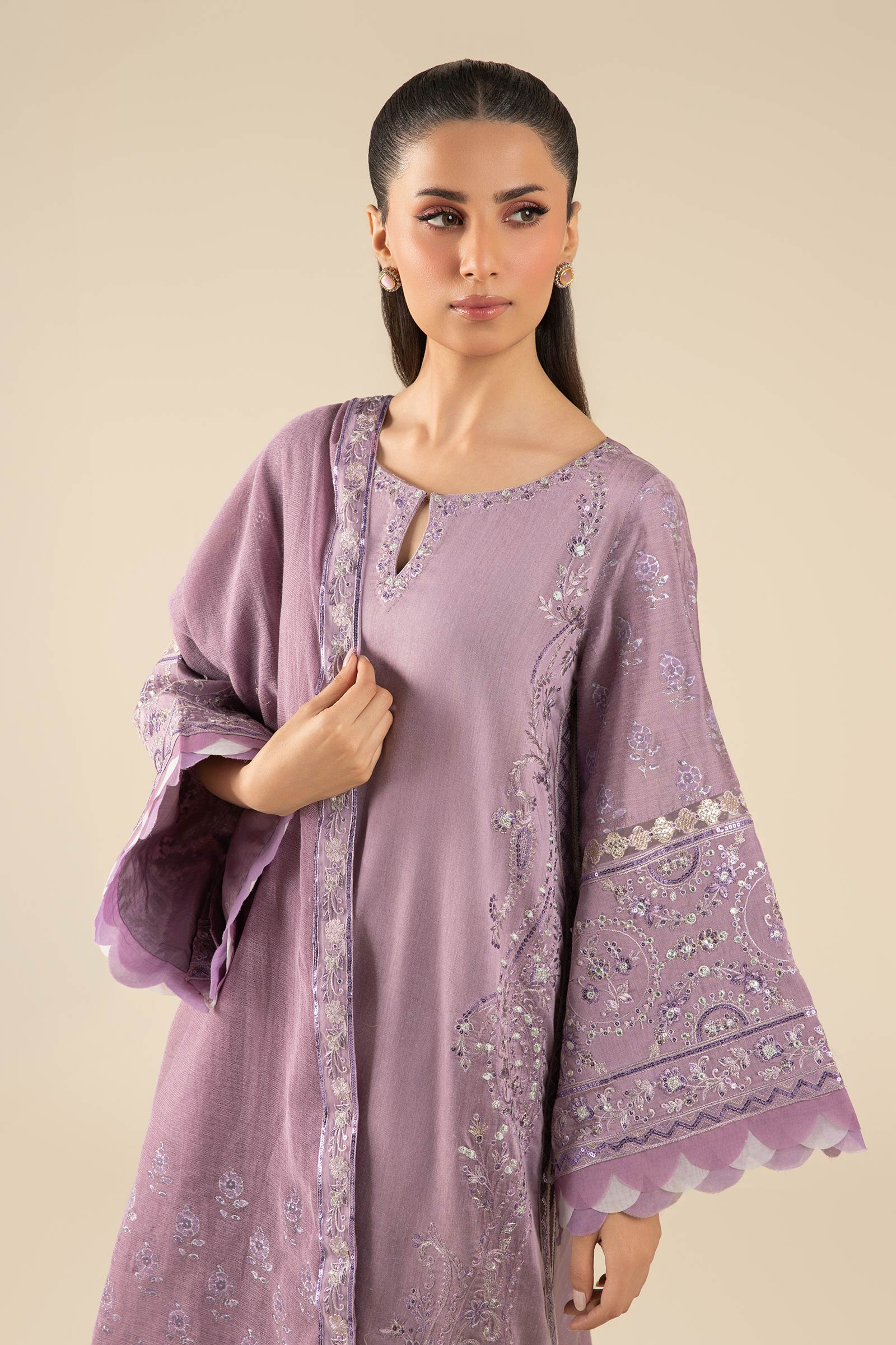 Maria B | Basics RTW | 3 Pc Embroidered Two Tone Silk Suit | MB-FS25-17 - Official Maria B stockist in UK - Sakeena London