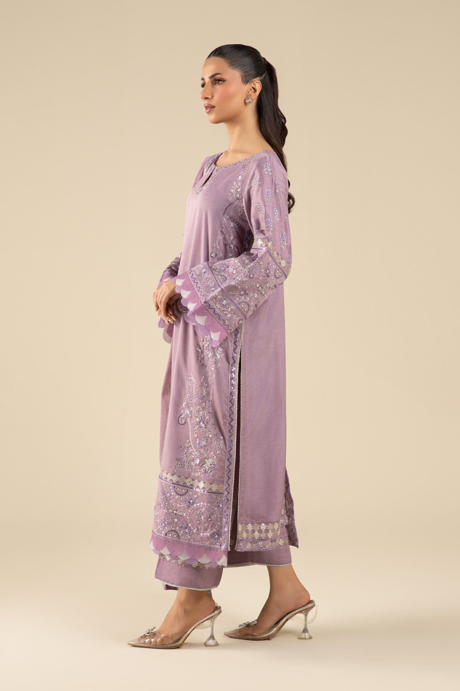 Maria B | Basics RTW | 3 Pc Embroidered Two Tone Silk Suit | MB-FS25-17 - Official Maria B stockist in UK - Sakeena London