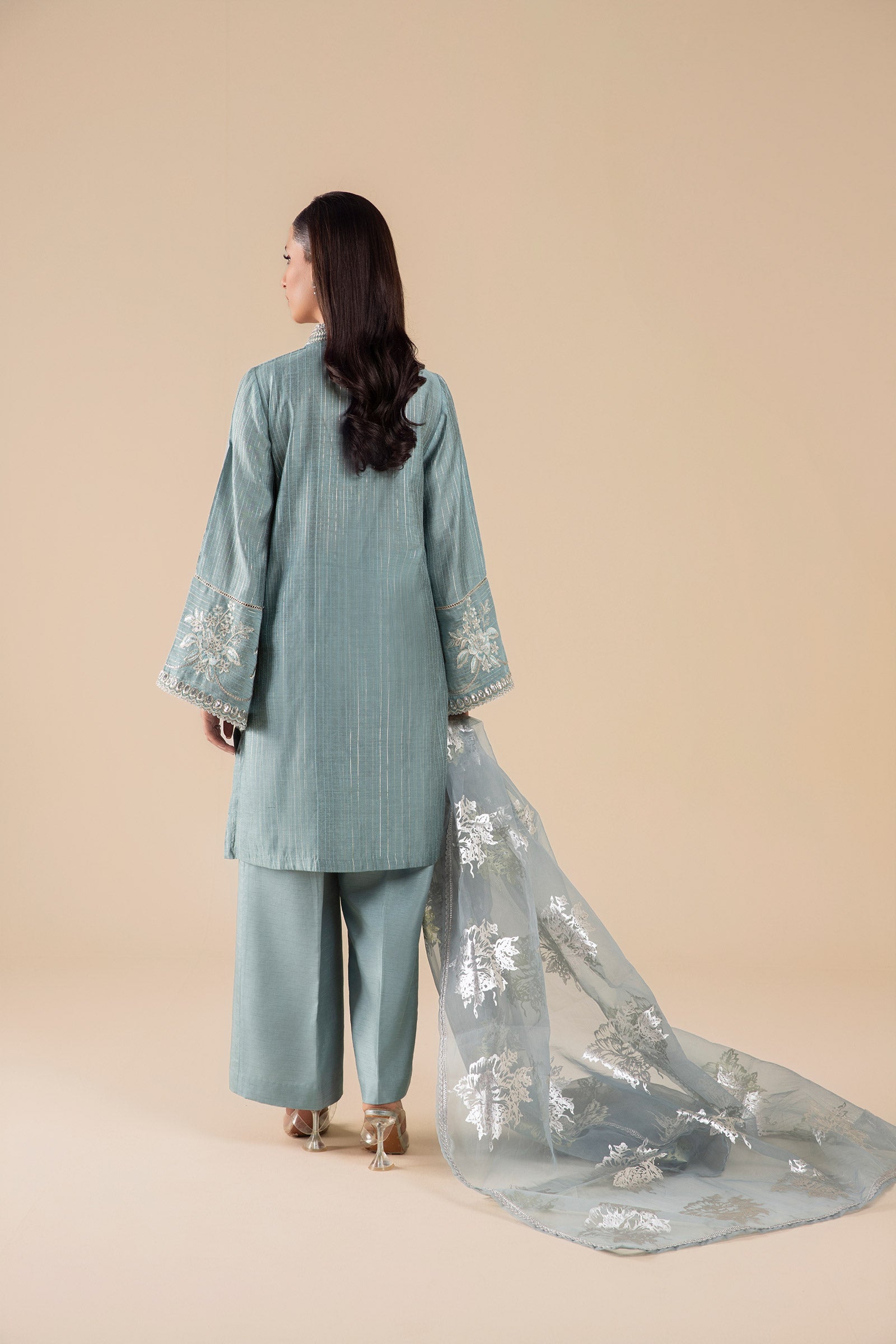 Maria B | Basics RTW | 3 Pc Embroidered Two Tone Lurex Silk Suit | MB-FS25-28 - Official Maria B stockist in UK - Sakeena London
