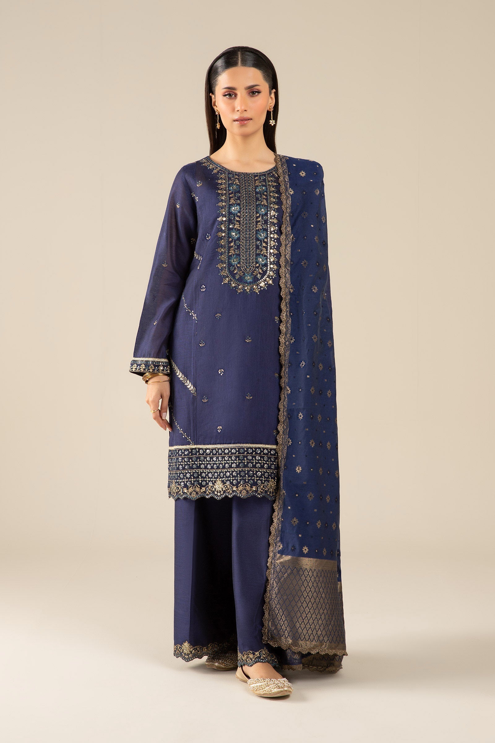 Maria B | Basics RTW | 3 Pc Embroidered Two Tone Silk Suit | MB-FS25-30 - Official Maria B stockist in UK - Sakeena London