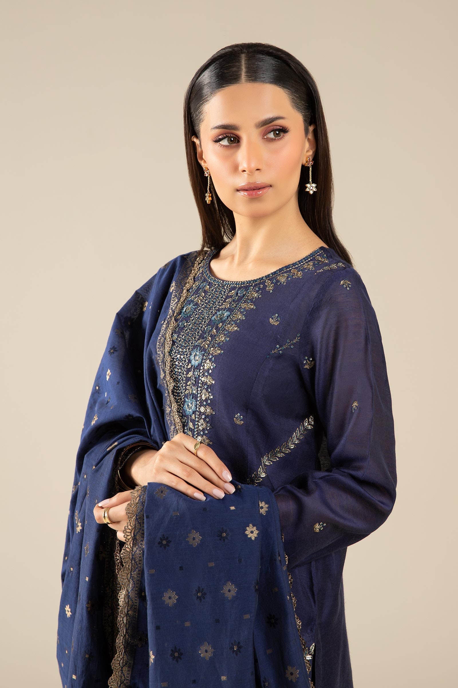 Maria B | Basics RTW | 3 Pc Embroidered Two Tone Silk Suit | MB-FS25-30 - Official Maria B stockist in UK - Sakeena London