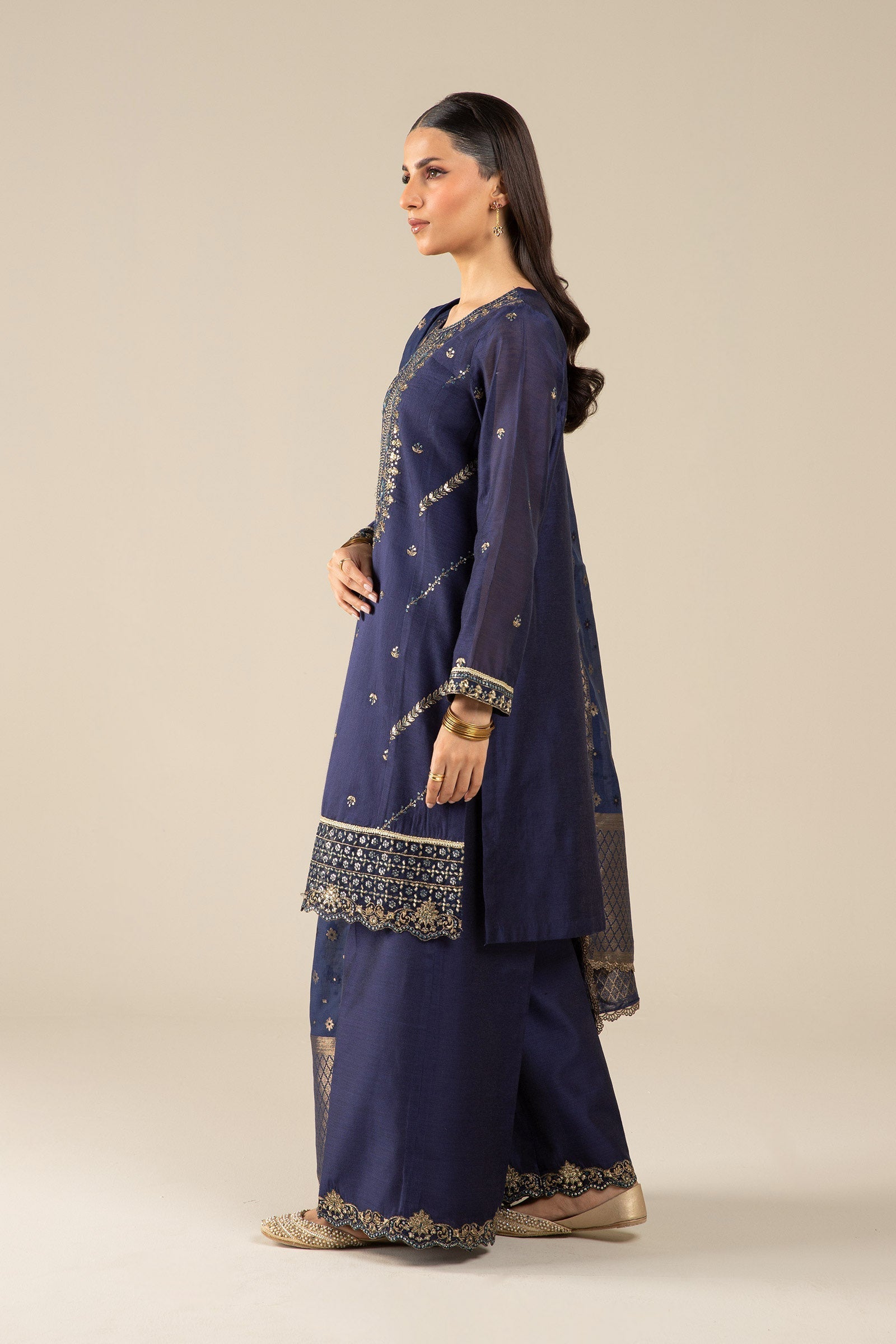 Maria B | Basics RTW | 3 Pc Embroidered Two Tone Silk Suit | MB-FS25-30 - Official Maria B stockist in UK - Sakeena London