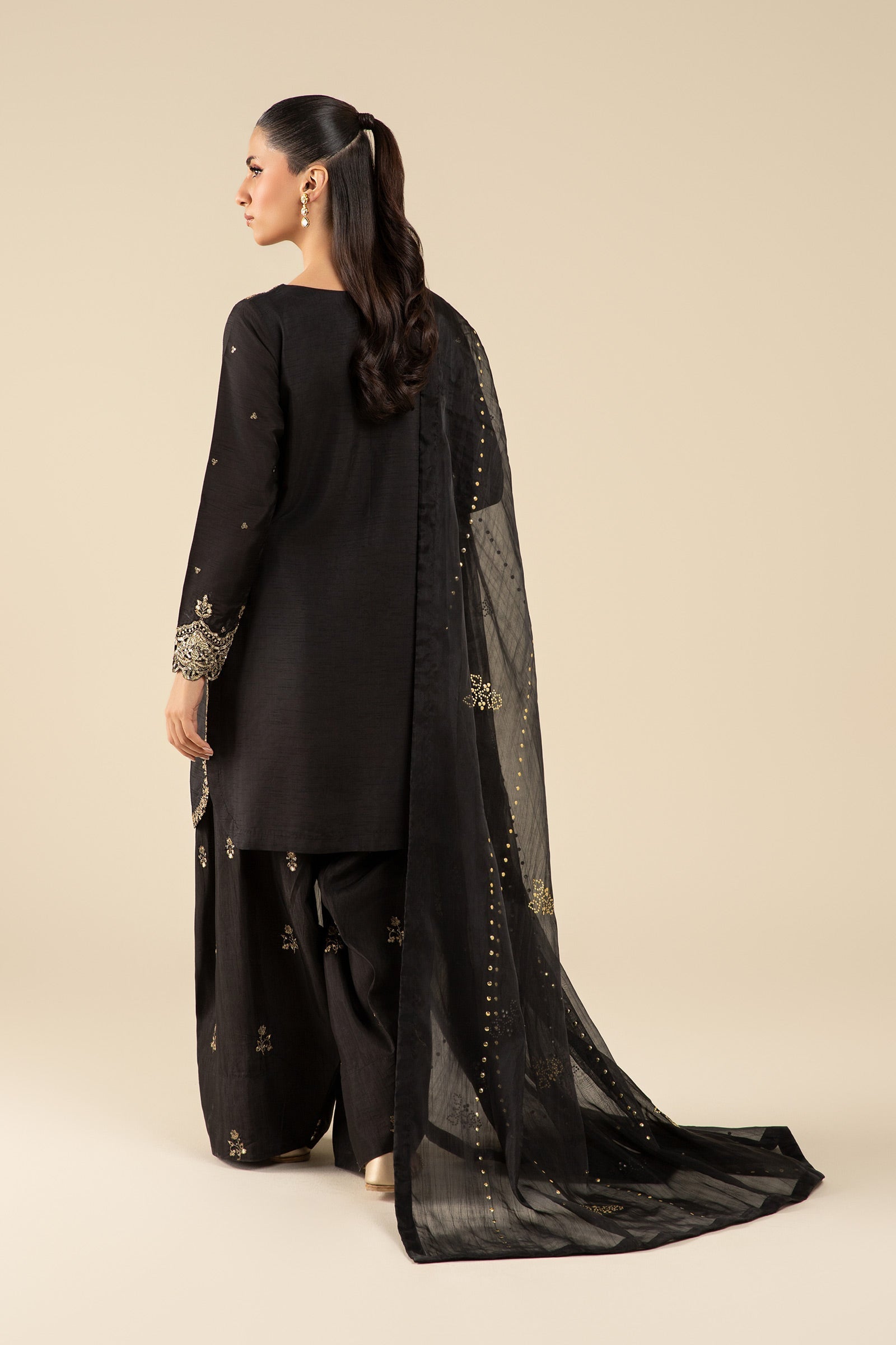 Maria B | Basics RTW | 3 Pc Embroidered Raw Silk Suit | MB-FS25-32-B - Official Maria B stockist in UK - Sakeena London
