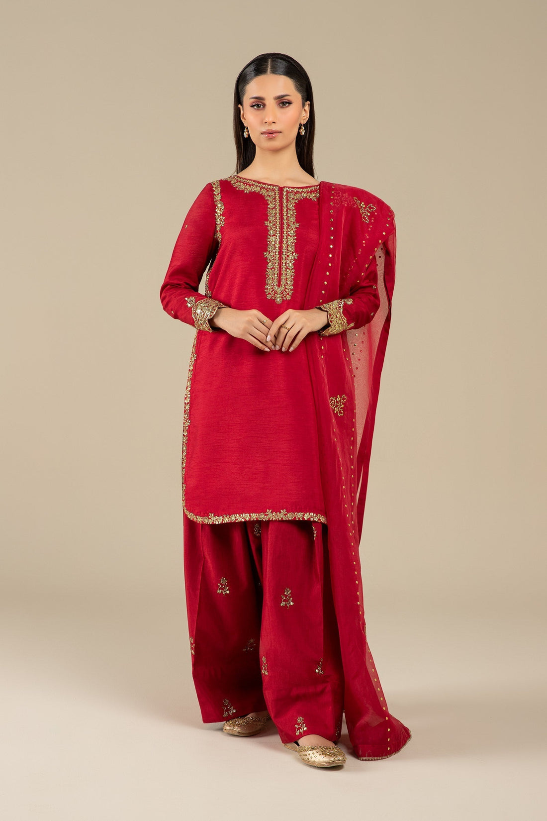 Maria B | Basics RTW | 3 Pc Embroidered Raw Silk Suit | MB-FS25-32 - Official Maria B stockist in UK - Sakeena London