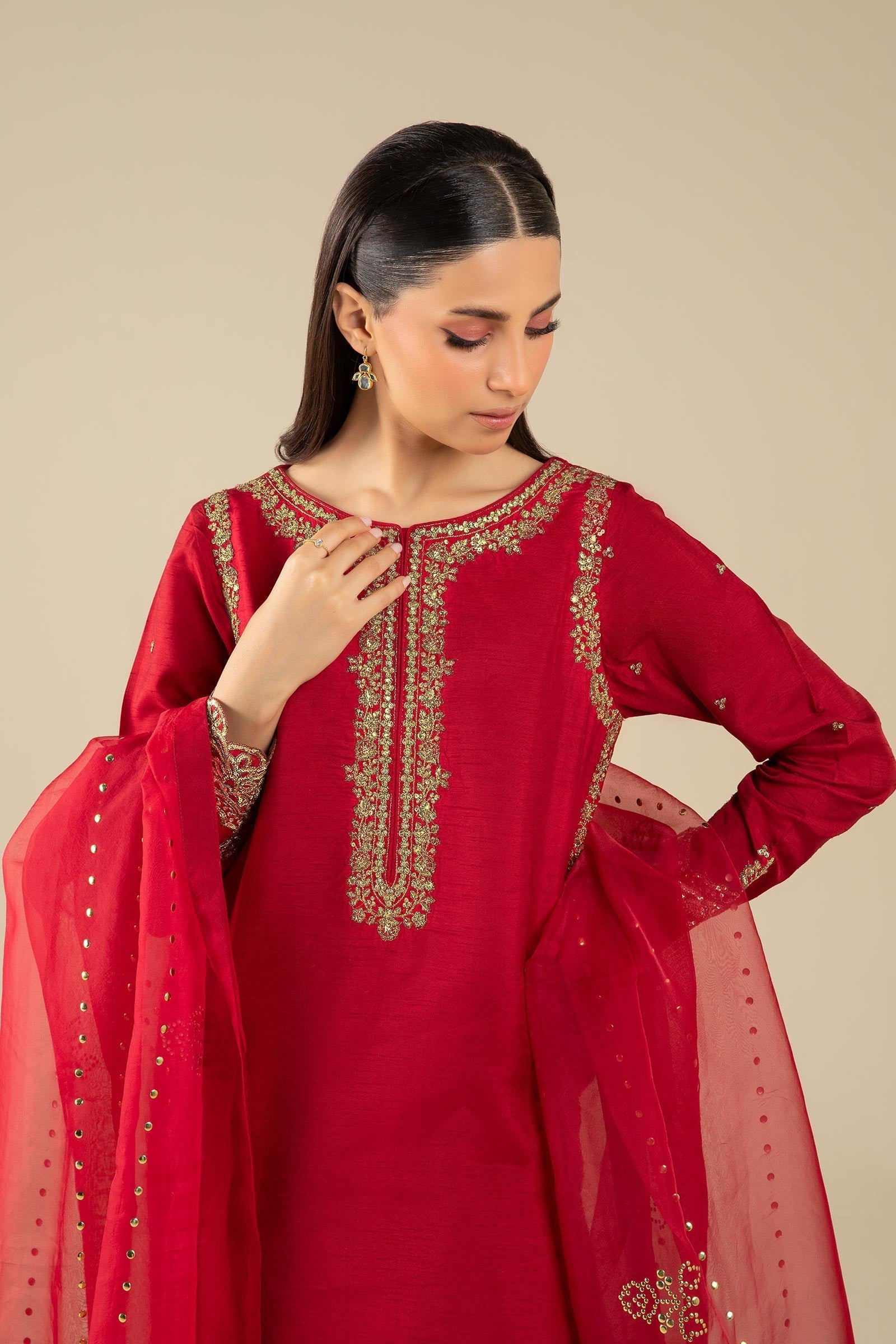Maria B | Basics RTW | 3 Pc Embroidered Raw Silk Suit | MB-FS25-32 - Official Maria B stockist in UK - Sakeena London