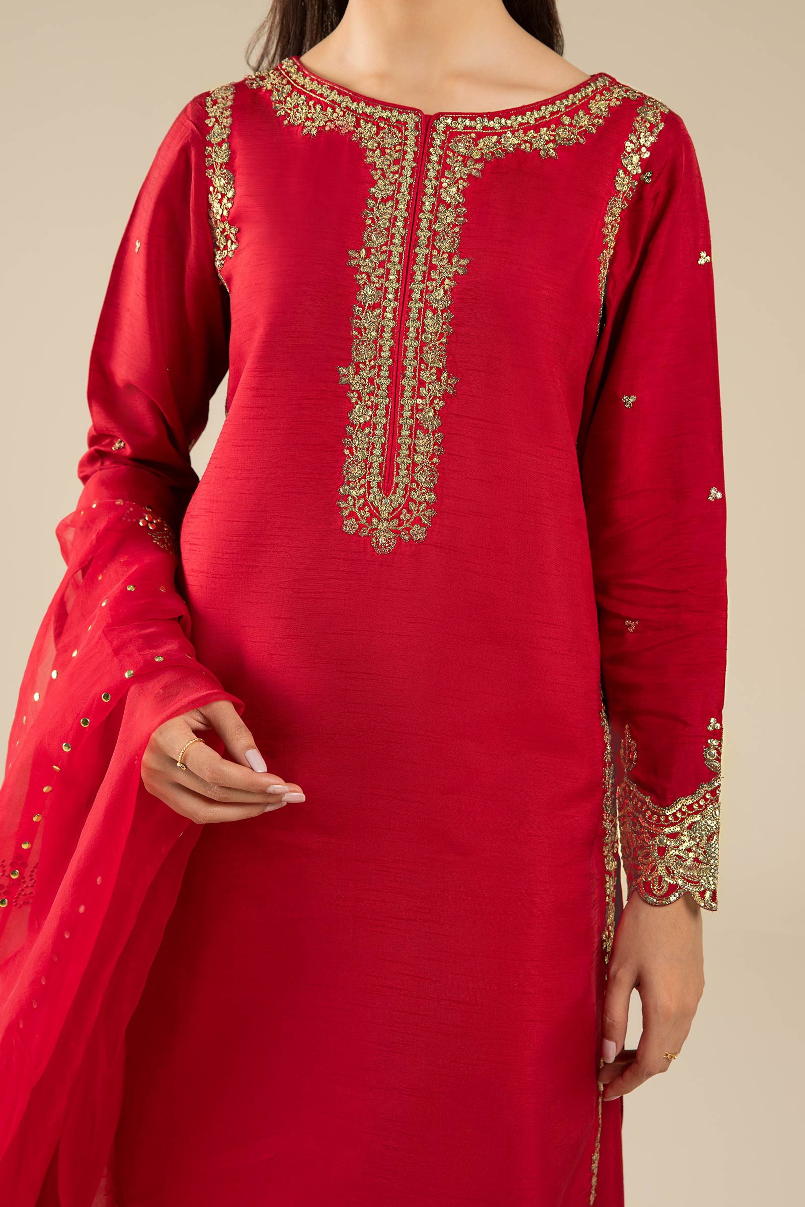 Maria B | Basics RTW | 3 Pc Embroidered Raw Silk Suit | MB-FS25-32 - Official Maria B stockist in UK - Sakeena London
