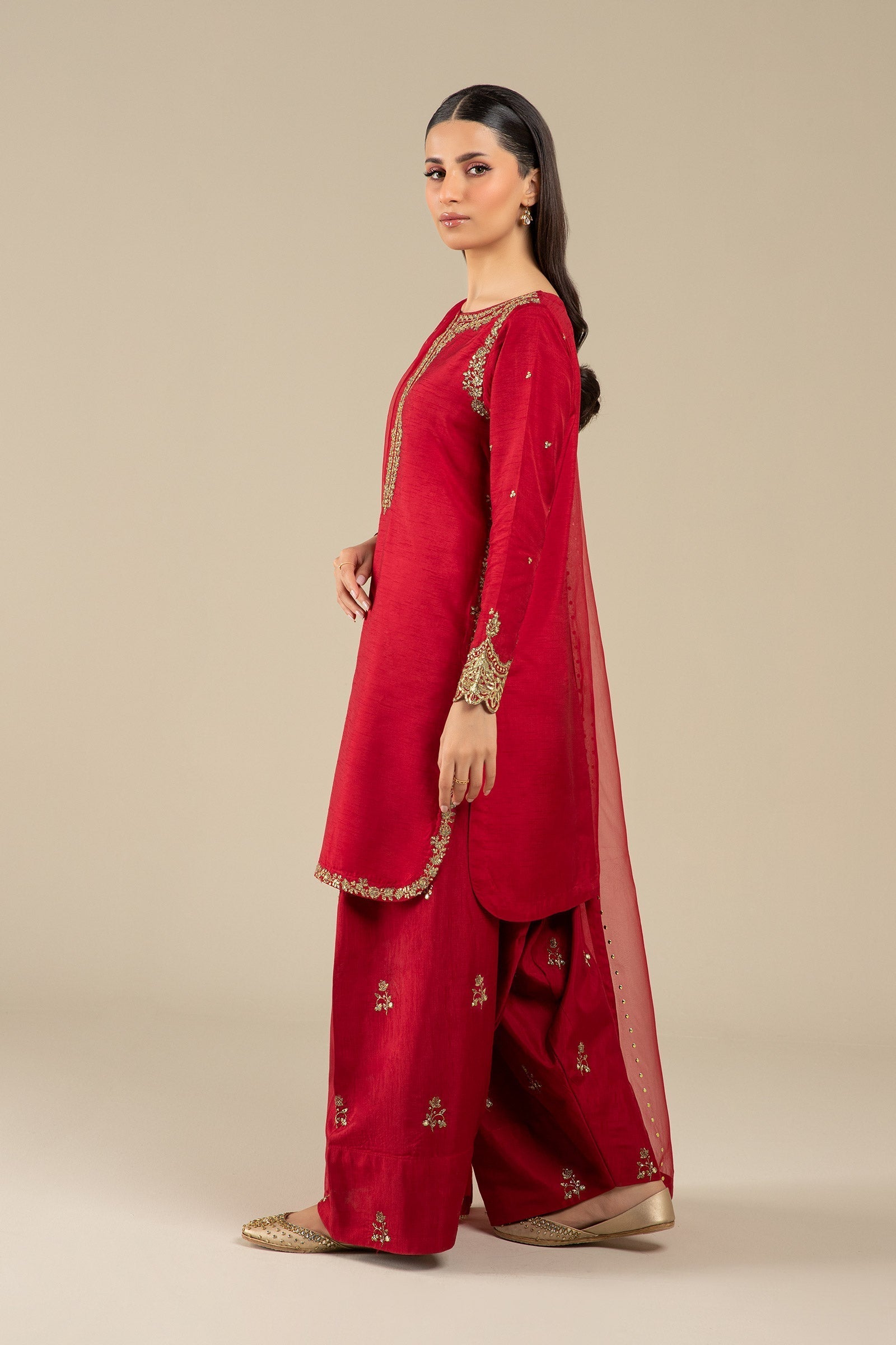 Maria B | Basics RTW | 3 Pc Embroidered Raw Silk Suit | MB-FS25-32 - Official Maria B stockist in UK - Sakeena London