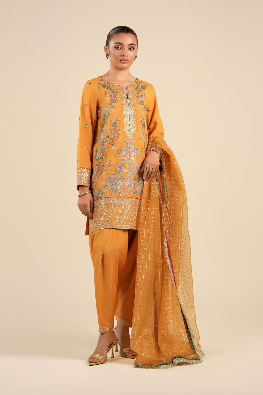Maria B | Basics RTW | 3 Pc Embroidered Raw Silk Suit | MB-FS25-33 - Official Maria B stockist in UK - Sakeena London