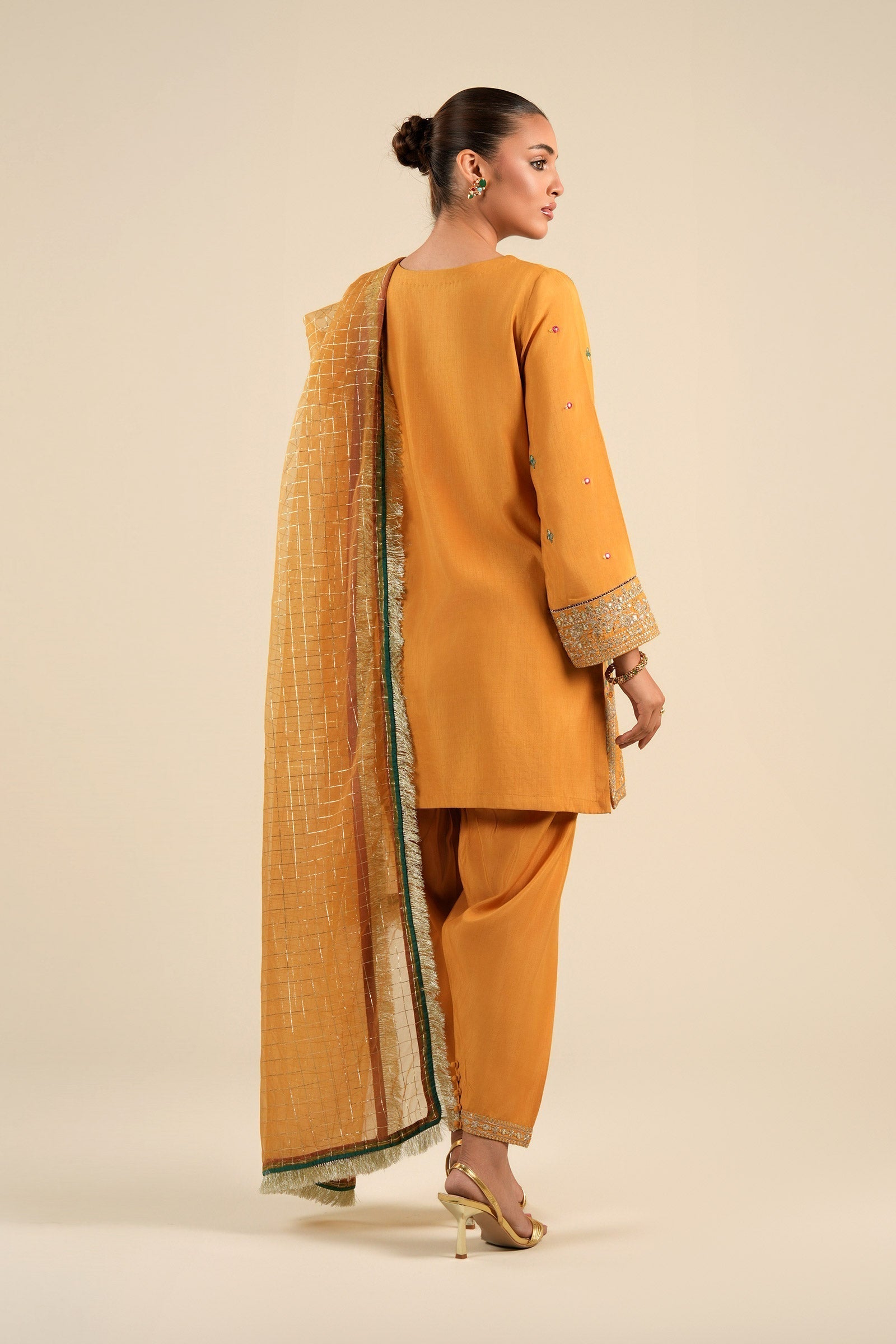 Maria B | Basics RTW | 3 Pc Embroidered Raw Silk Suit | MB-FS25-33 - Official Maria B stockist in UK - Sakeena London