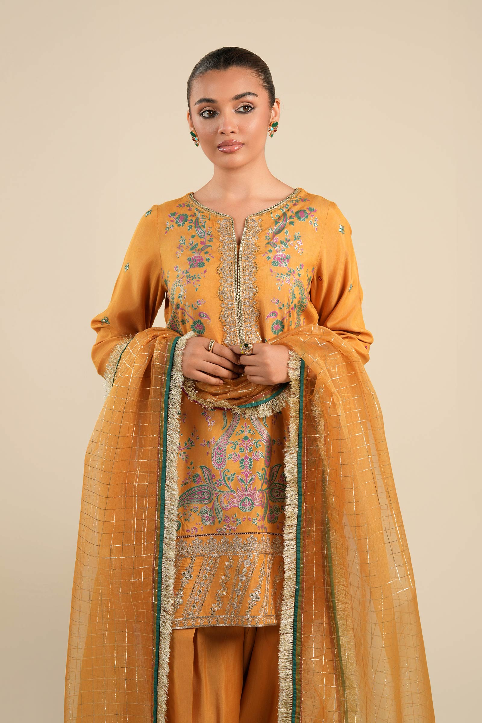 Maria B | Basics RTW | 3 Pc Embroidered Raw Silk Suit | MB-FS25-33 - Official Maria B stockist in UK - Sakeena London