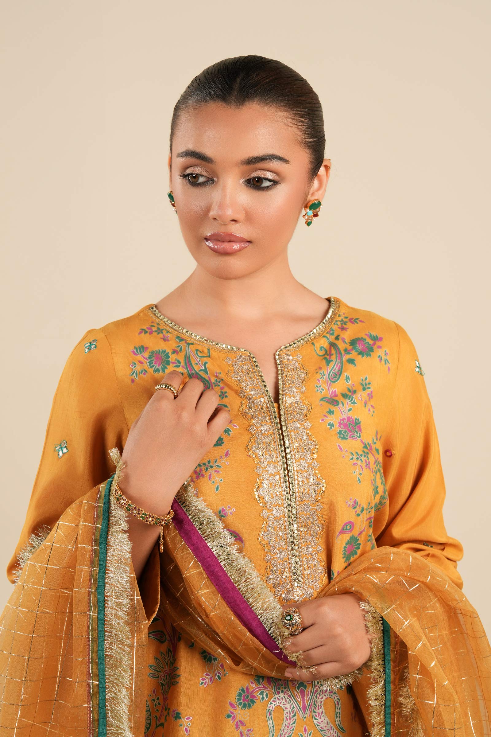 Maria B | Basics RTW | 3 Pc Embroidered Raw Silk Suit | MB-FS25-33 - Official Maria B stockist in UK - Sakeena London