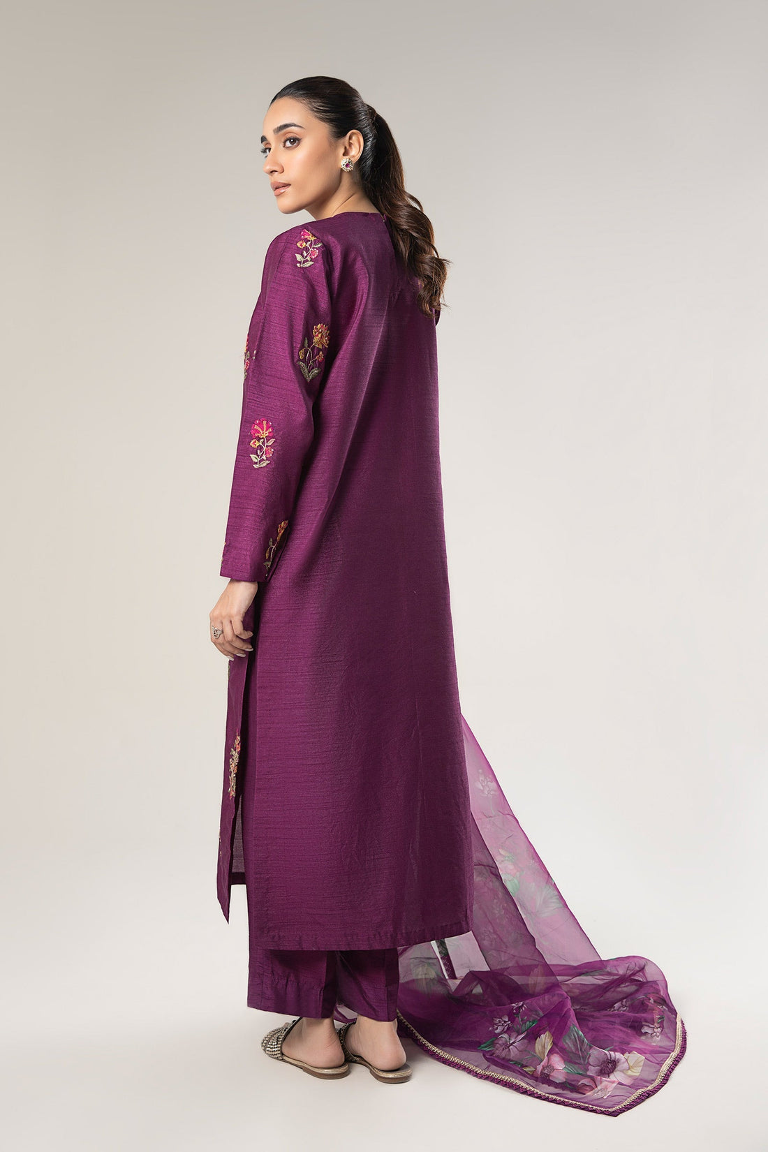 Maria B | Basics RTW | 3 Pc Embroidered Raw Silk Suit | MB-WF24-47 - Official Maria B stockist in UK - Sakeena London