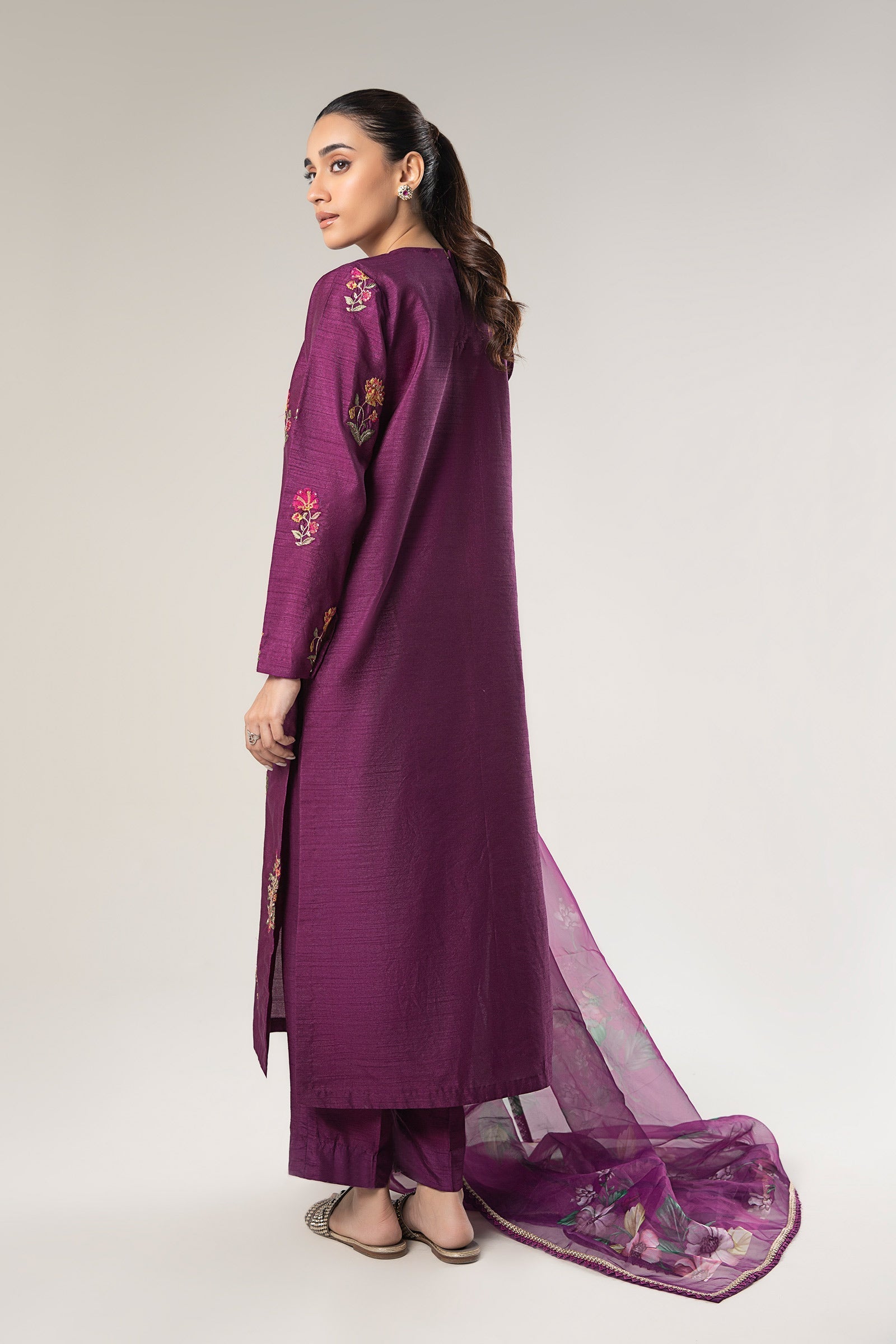 Maria B | Basics RTW | 3 Pc Embroidered Raw Silk Suit | MB-WF24-47 - Official Maria B stockist in UK - Sakeena London