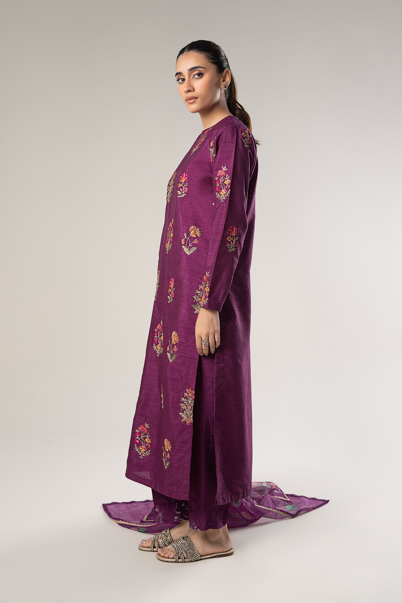 Maria B | Basics RTW | 3 Pc Embroidered Raw Silk Suit | MB-WF24-47 - Official Maria B stockist in UK - Sakeena London