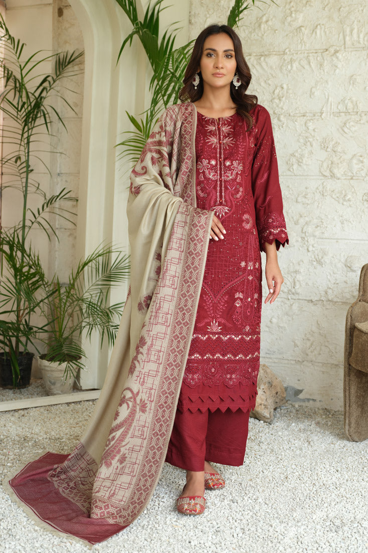 Marjjan | Aangan Embroidered Viscose | MDS-69 (MEHROON) - Official Marjjan stockist in UK - Sakeena London