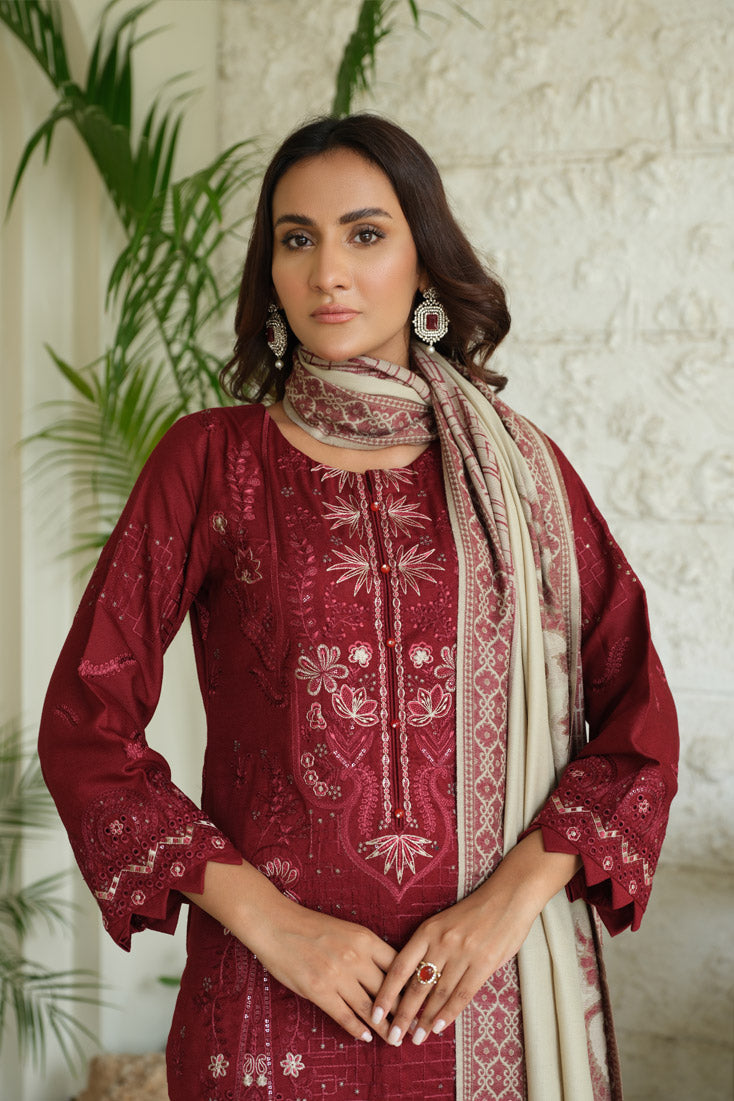 Marjjan | Aangan Embroidered Viscose | MDS-69 (MEHROON) - Official Marjjan stockist in UK - Sakeena London