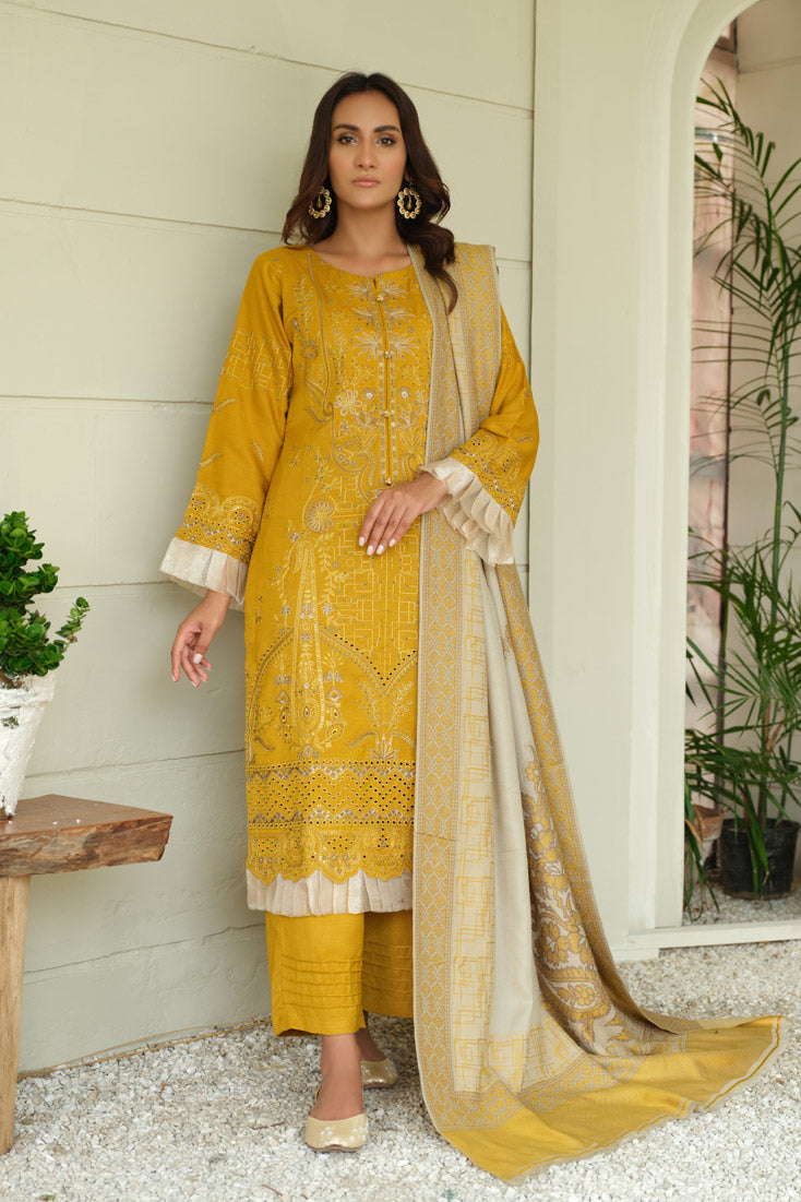 Marjjan | Aangan Embroidered Viscose | MDS-69 (MUSTARD) - Official Marjjan stockist in UK - Sakeena London