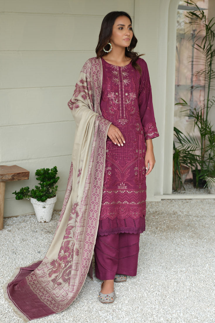 Marjjan | Aangan Embroidered Viscose | MDS-69 (PLUM) - Official Marjjan stockist in UK - Sakeena London