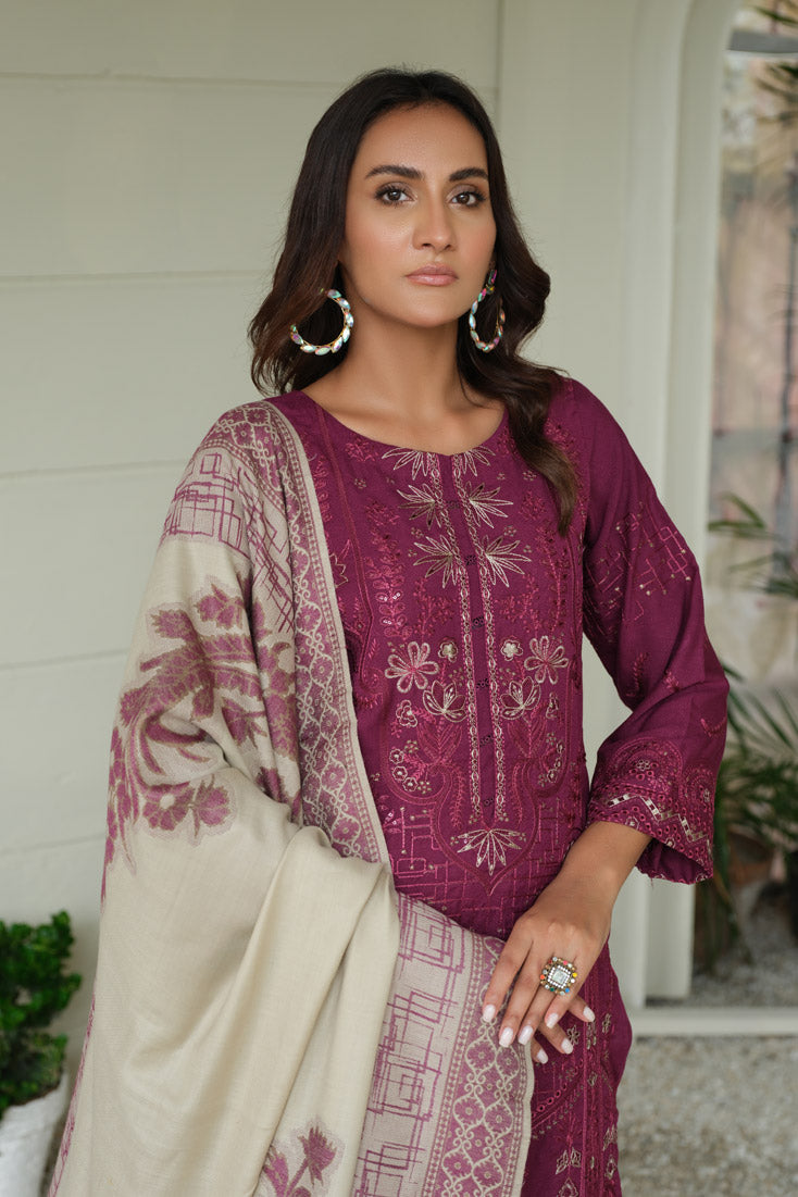 Marjjan | Aangan Embroidered Viscose | MDS-69 (PLUM) - Official Marjjan stockist in UK - Sakeena London
