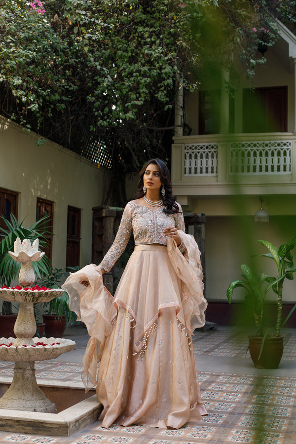 Wahajmkhan | Bahar Begum Formals | NUDE BIRD LEHNGA - Official Wahaj M.Khan stockist in UK - Sakeena London