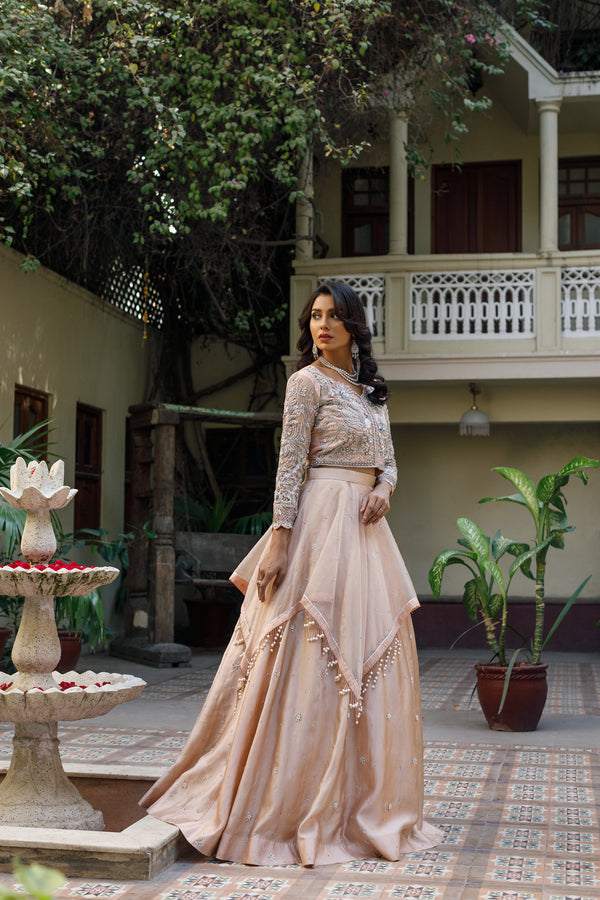 Wahajmkhan | Bahar Begum Formals | NUDE BIRD LEHNGA - Official Wahaj M.Khan stockist in UK - Sakeena London