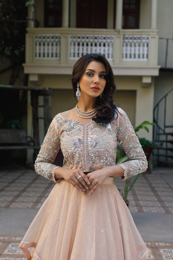 Wahajmkhan | Bahar Begum Formals | NUDE BIRD LEHNGA - Official Wahaj M.Khan stockist in UK - Sakeena London