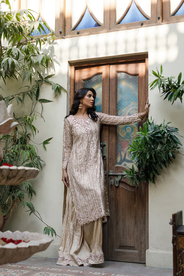 Wahajmkhan | Bahar Begum Formals | IVORY ROSE GOLD GOTTA JORA - Official Wahaj M.Khan stockist in UK - Sakeena London