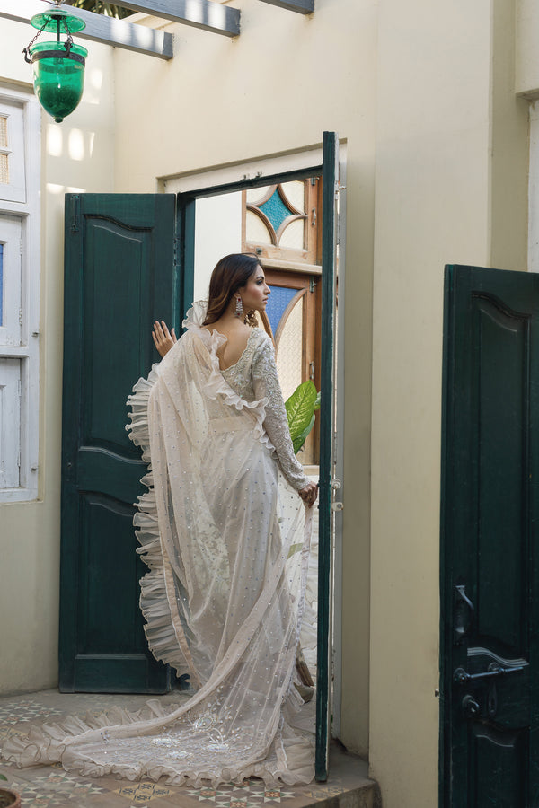 Wahajmkhan | Bahar Begum Formals | IVORY SARI PANTS - Official Wahaj M.Khan stockist in UK - Sakeena London