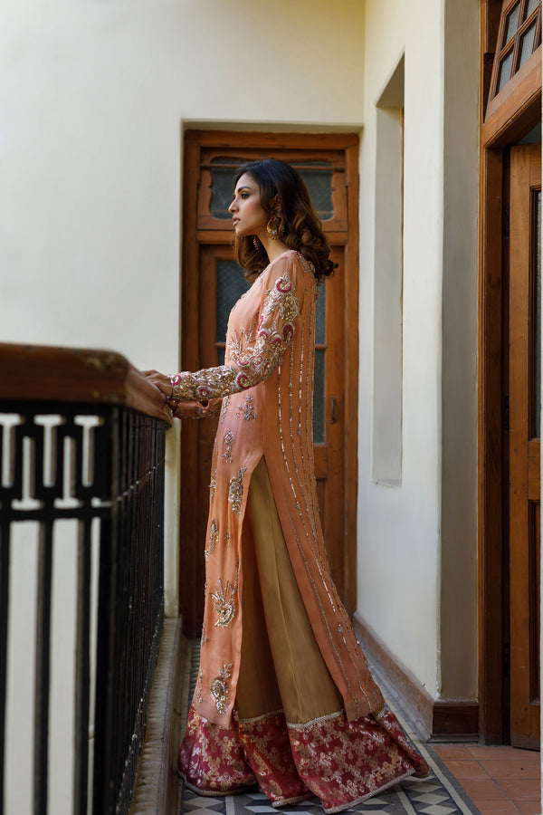 Wahajmkhan | Bahar Begum Formals | PEACH CORAL BAHAR OUTFIT - Official Wahaj M.Khan stockist in UK - Sakeena London