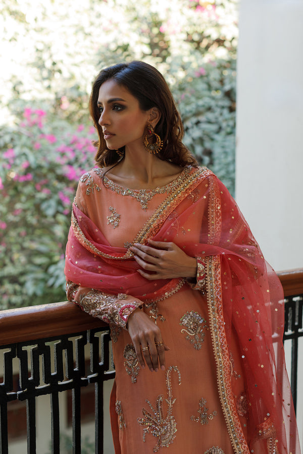 Wahajmkhan | Bahar Begum Formals | PEACH CORAL BAHAR OUTFIT - Official Wahaj M.Khan stockist in UK - Sakeena London