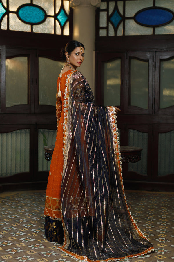 Wahajmkhan | Bahar Begum Formals | SAPPHIRE BURNT ANGARKHA - Official Wahaj M.Khan stockist in UK - Sakeena London